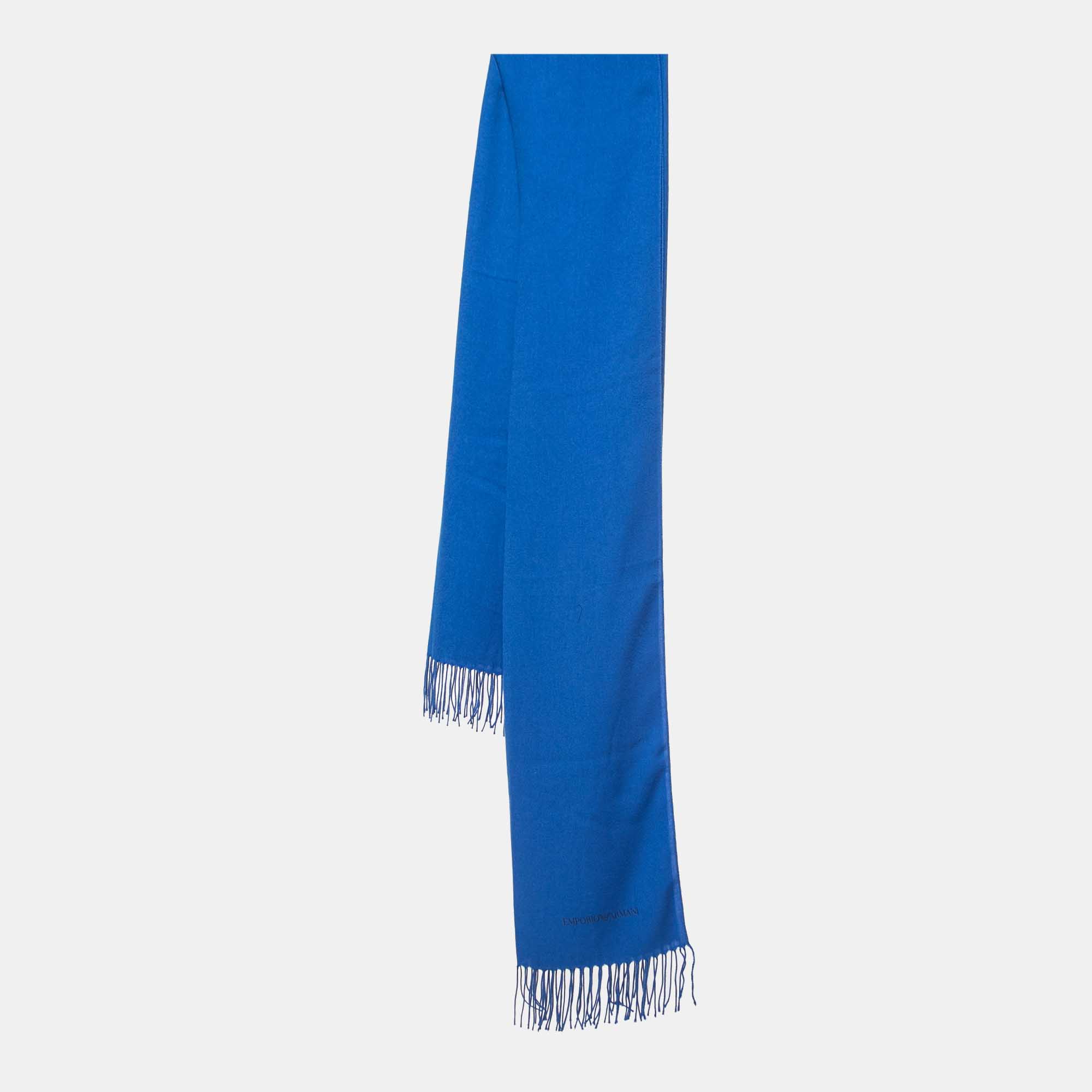 Pre Owned Emporio Armani Blue Fringed Stole