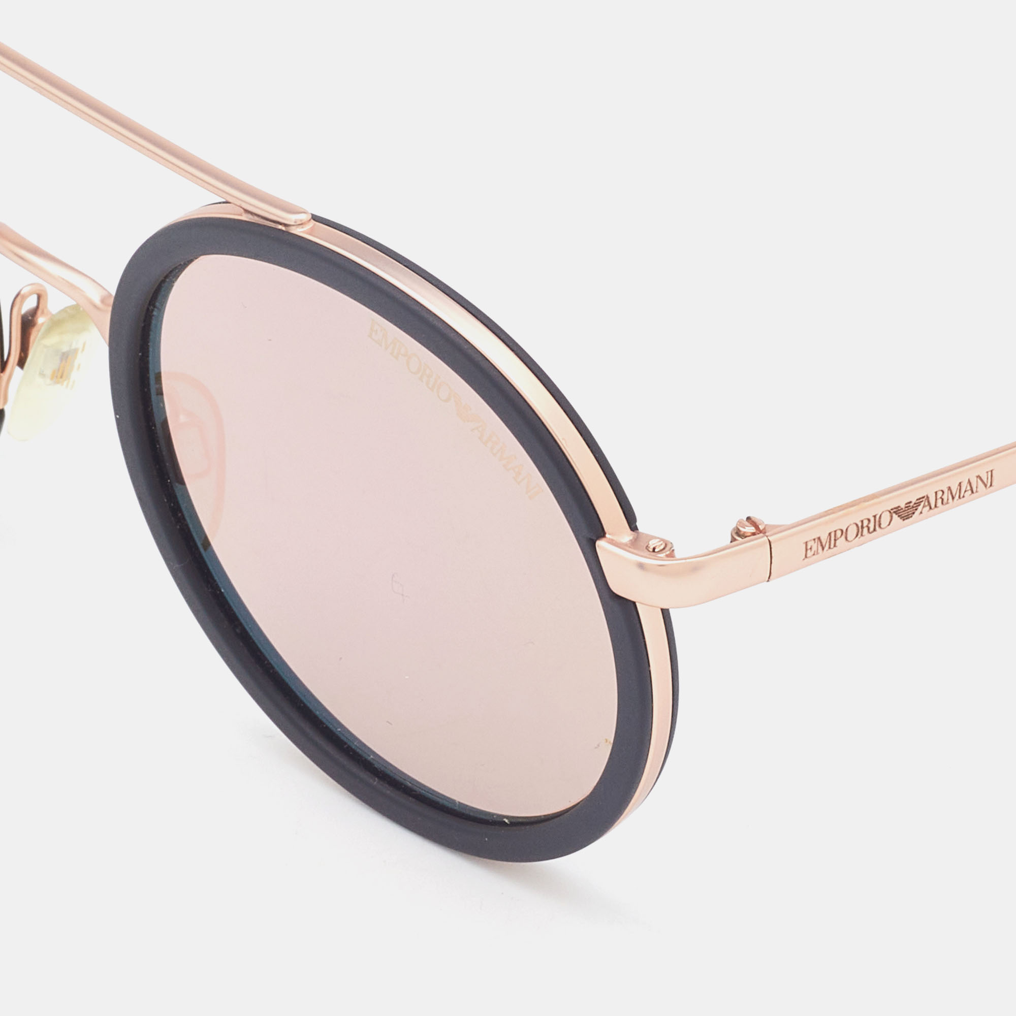 

Emporio Armani Rose Gold Metal/Grey Mirrored EA 2041 Round Sunglasses, Black