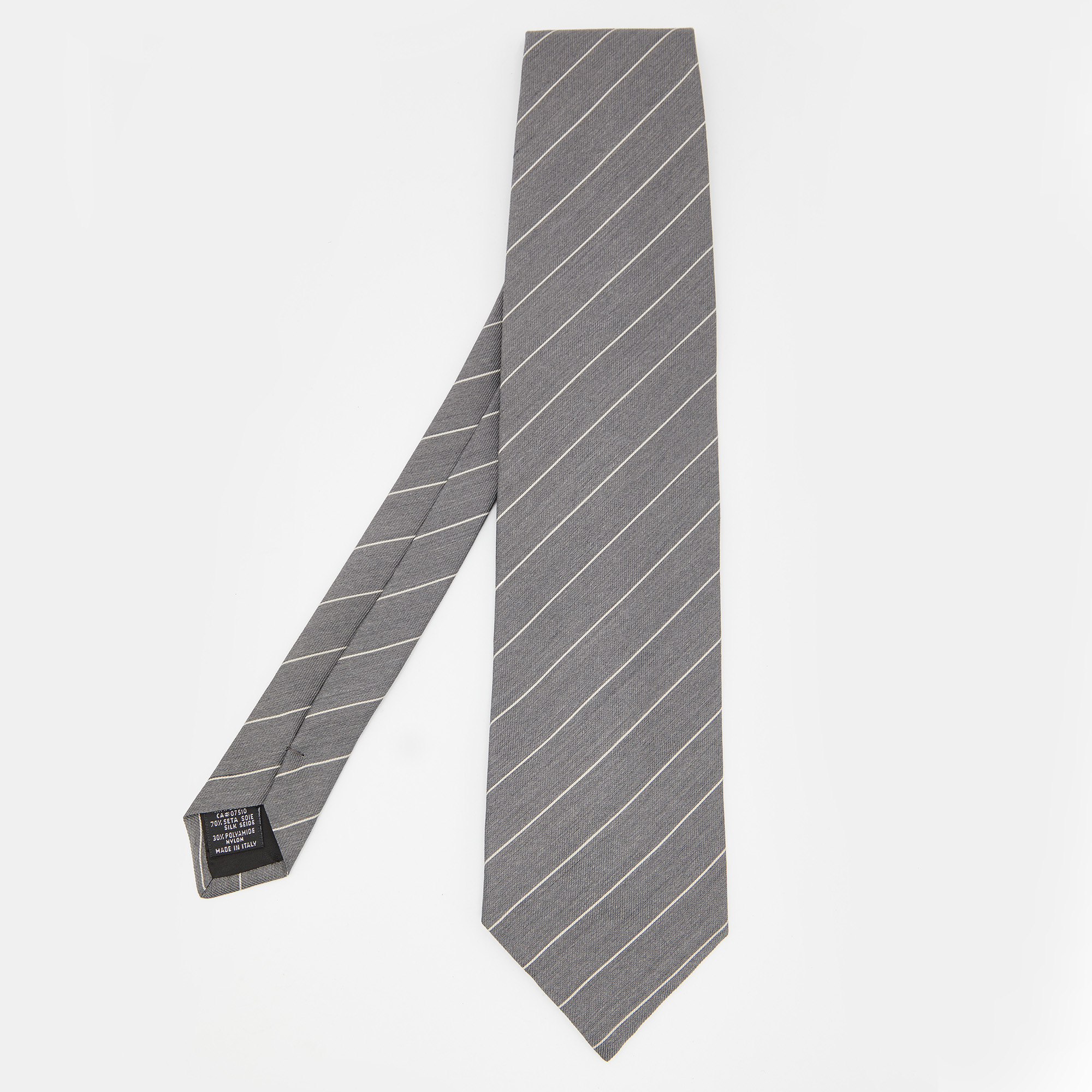 Pre-owned Emporio Armani Grey Striped Silk Tie