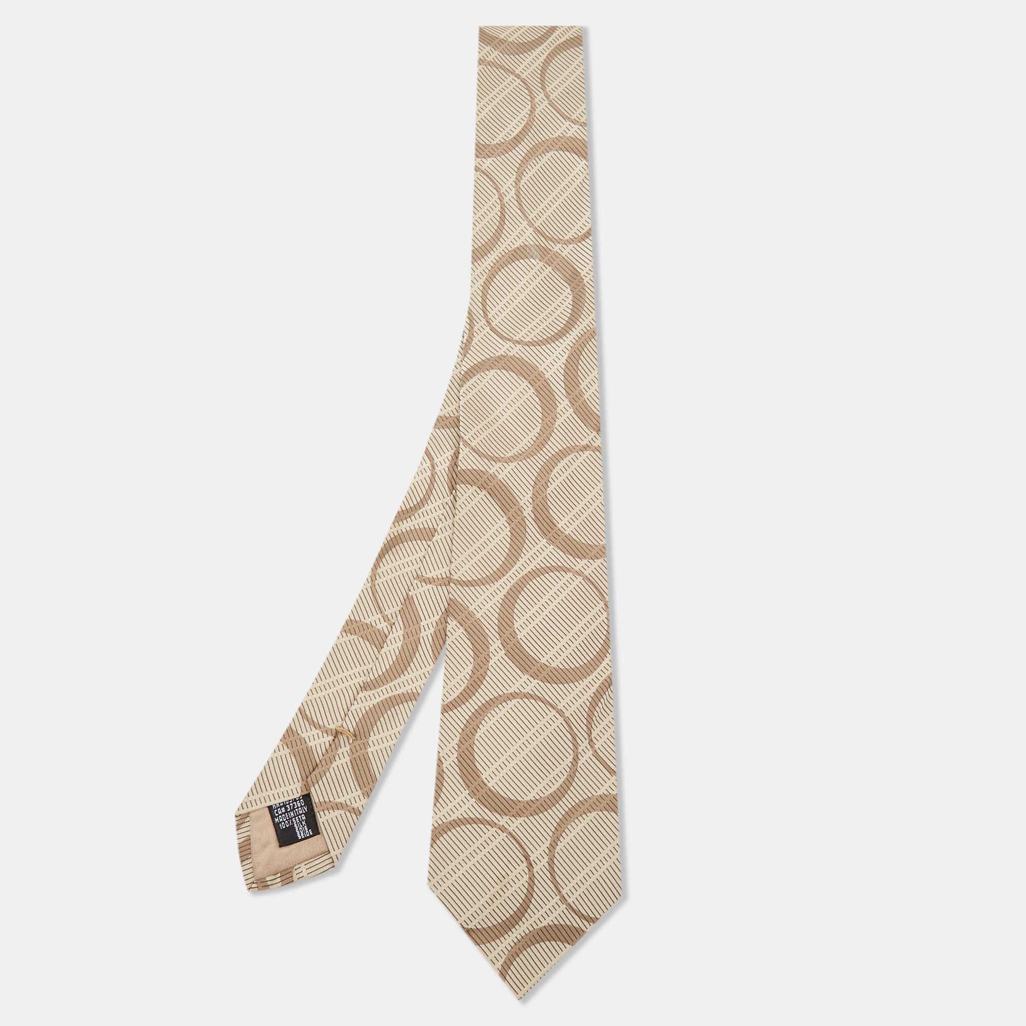 Pre-owned Emporio Armani Beige Patterned Silk Tie