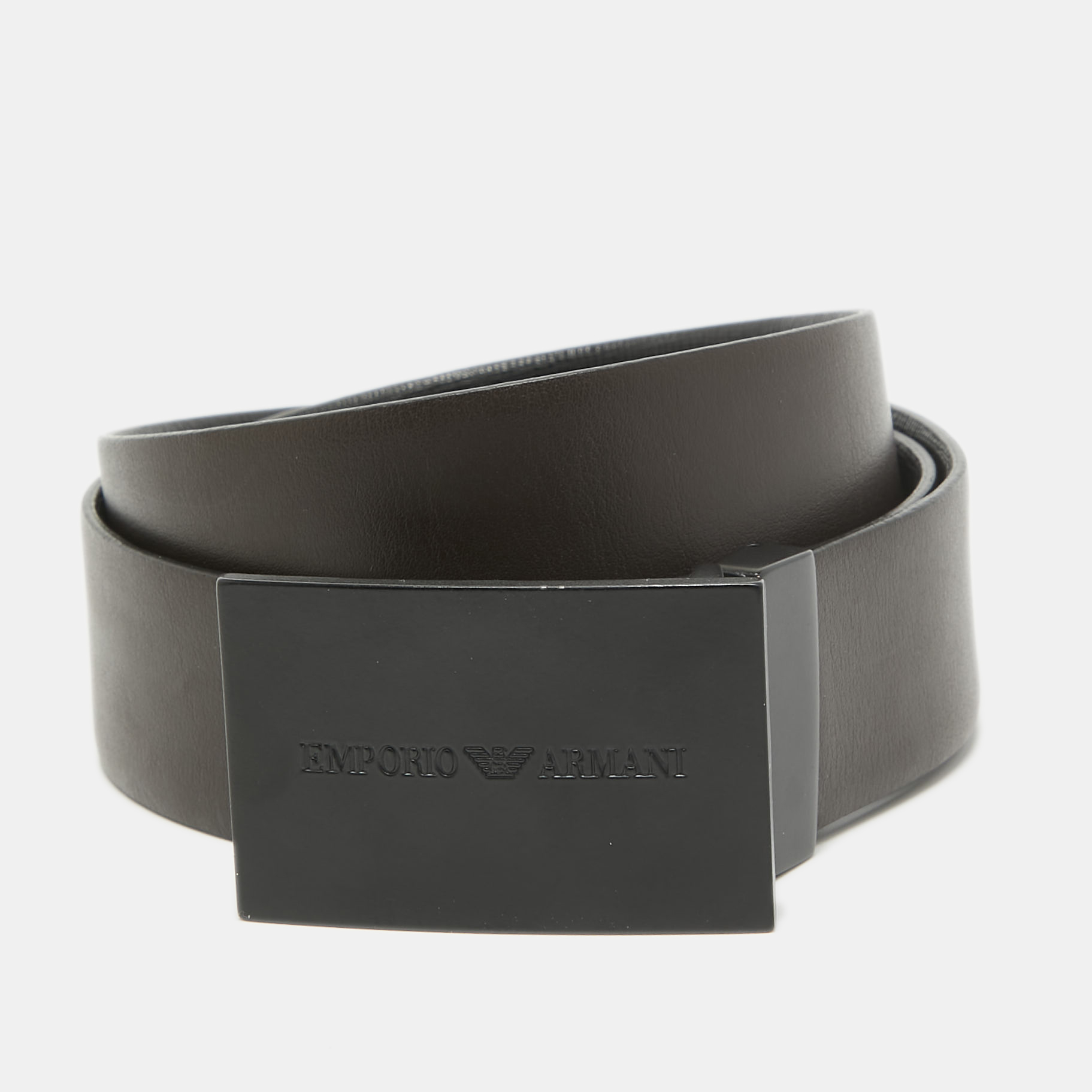 Pre-owned Emporio Armani Black/choco Brown Leather Reversible Cut To Size Buckle Belt
