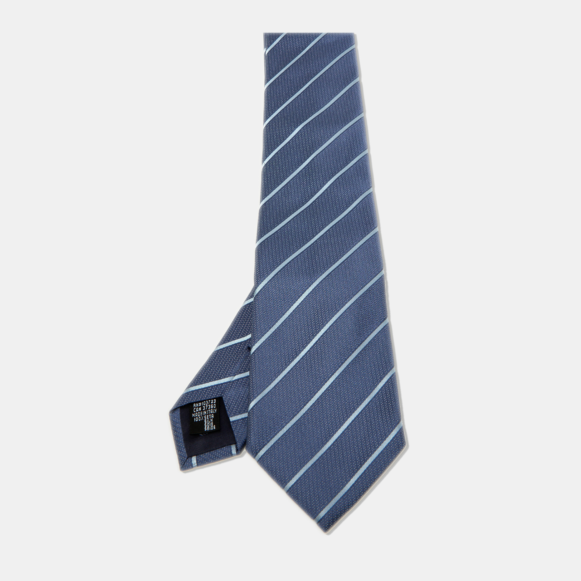Pre-owned Emporio Armani Blue Diagonal Striped Silk Tie