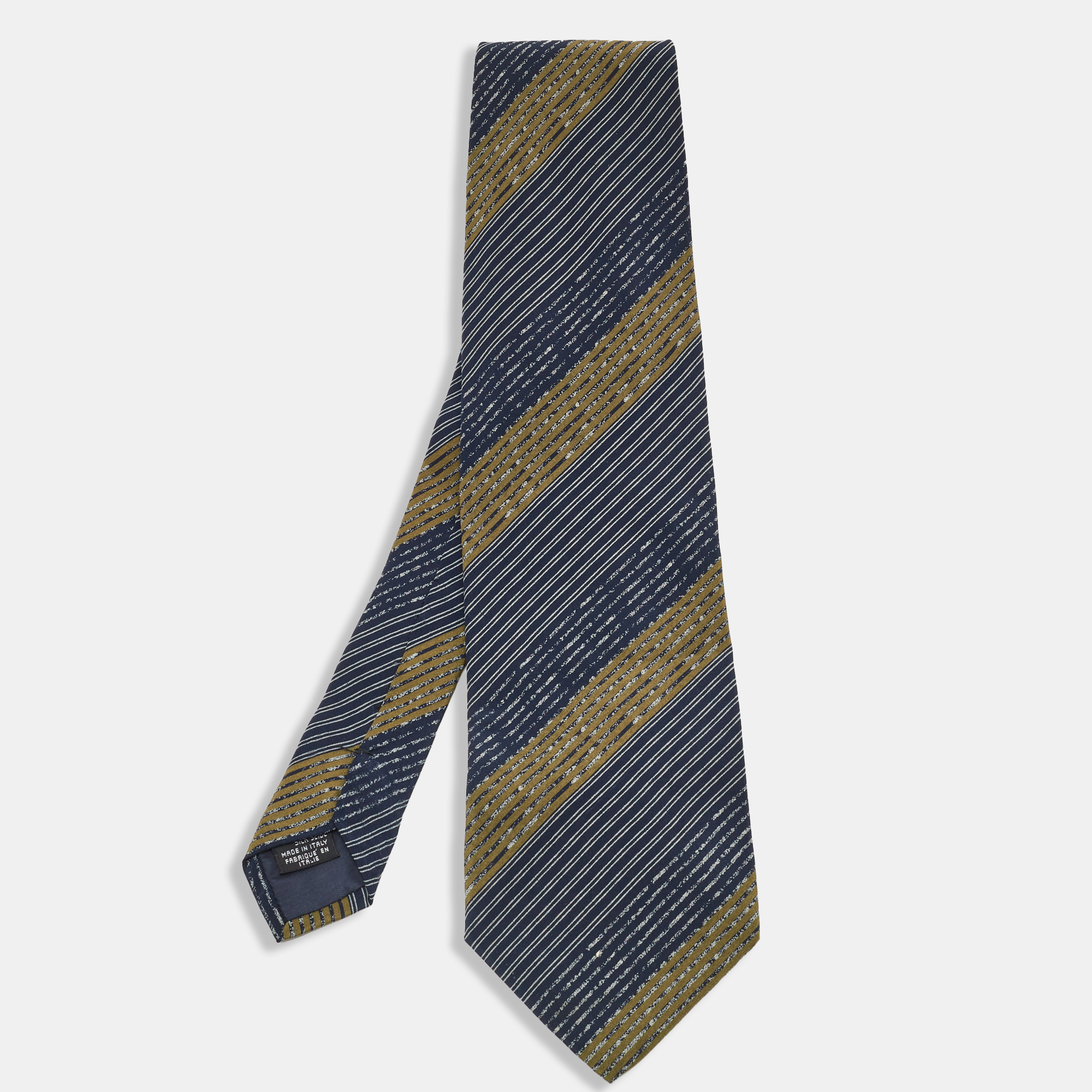 Pre-owned Emporio Armani Navy Striped Silk Traditional Tie In Blue