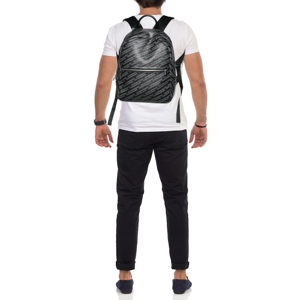 

Emporio Armani Black Logo Print Synthetic Leather Backpack