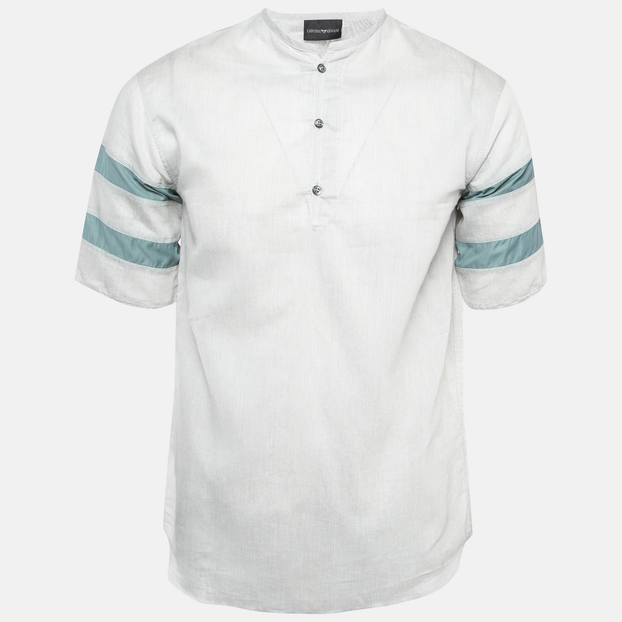 

Emporio Armani Grey Striped Cotton Half Placket Shirt M