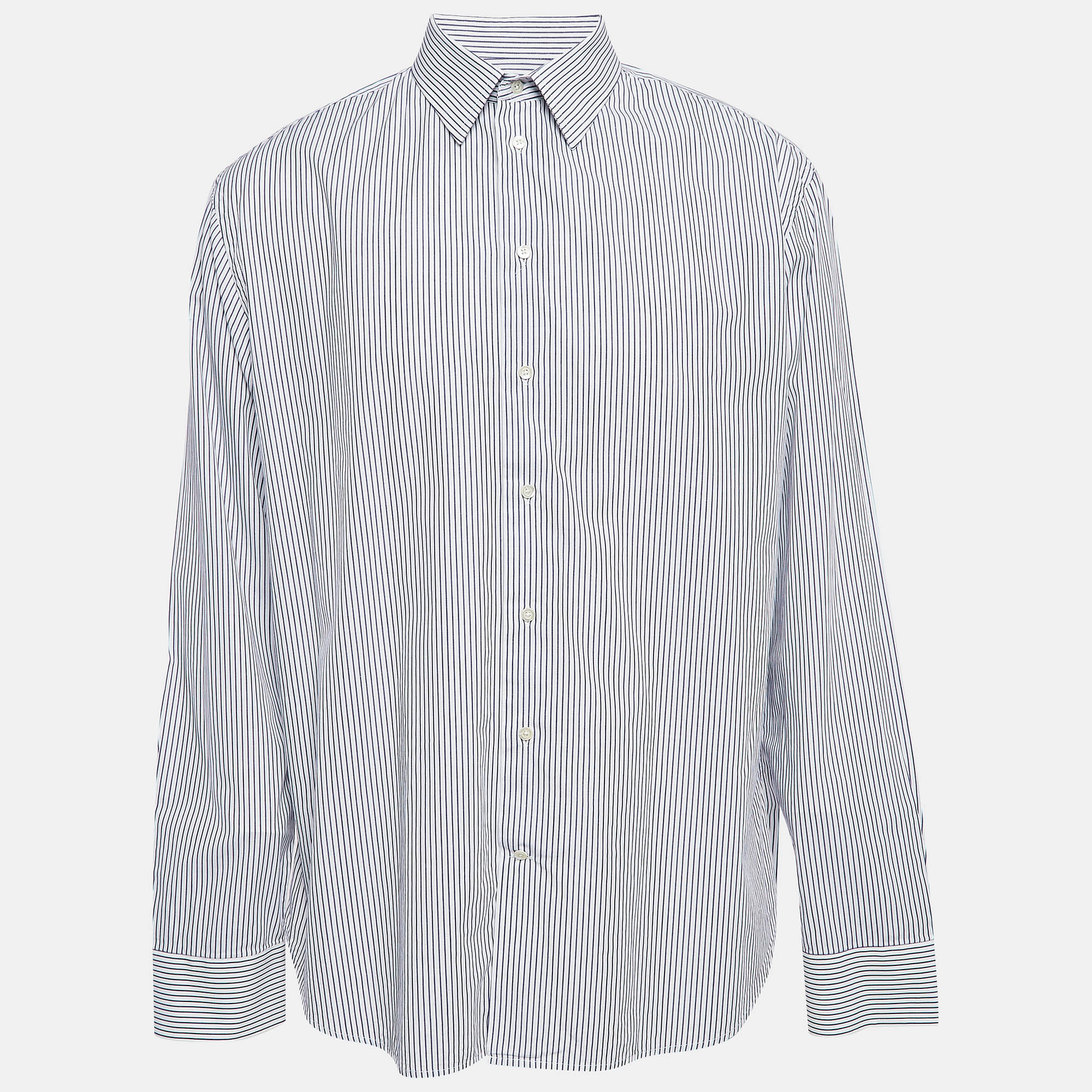 

Emporio Armani Blue Pinstripe Cotton Modern Fit Shirt XXXL