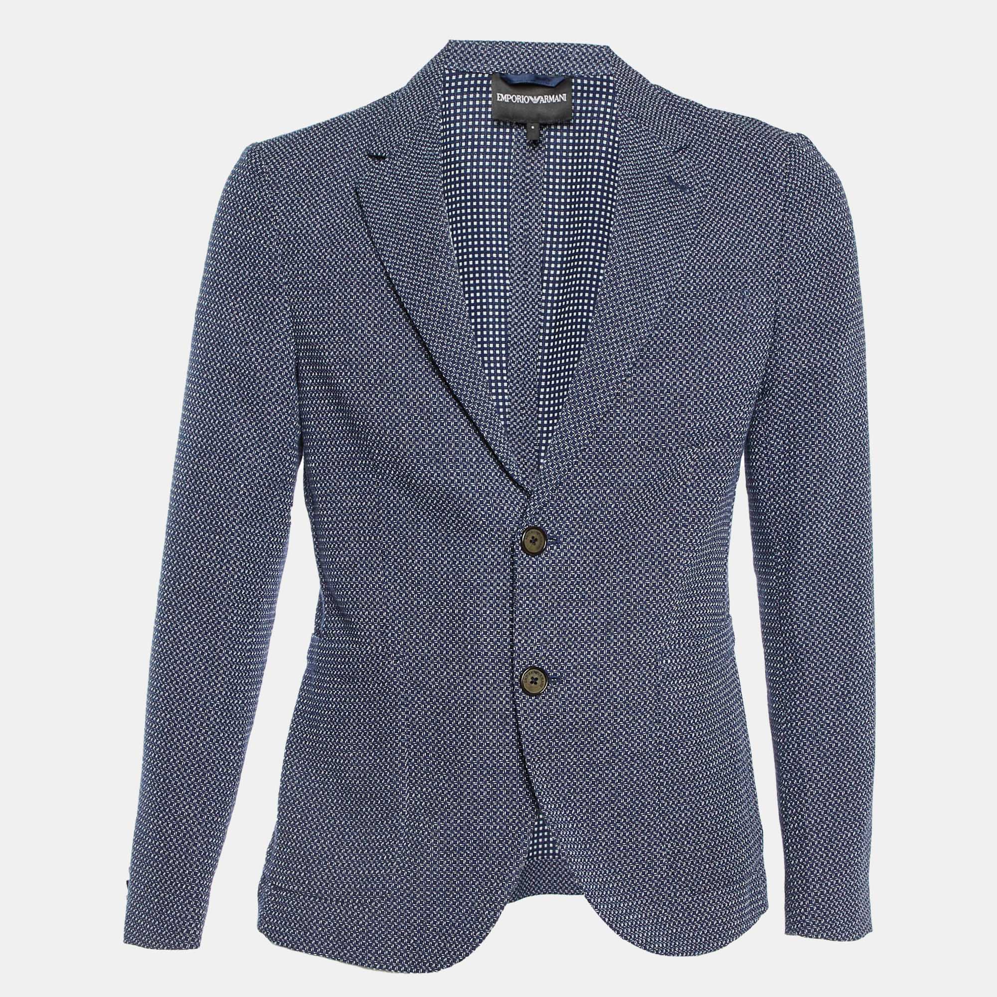 

Emporio Armani Blue Patterned Cotton Single Breasted Blazer S