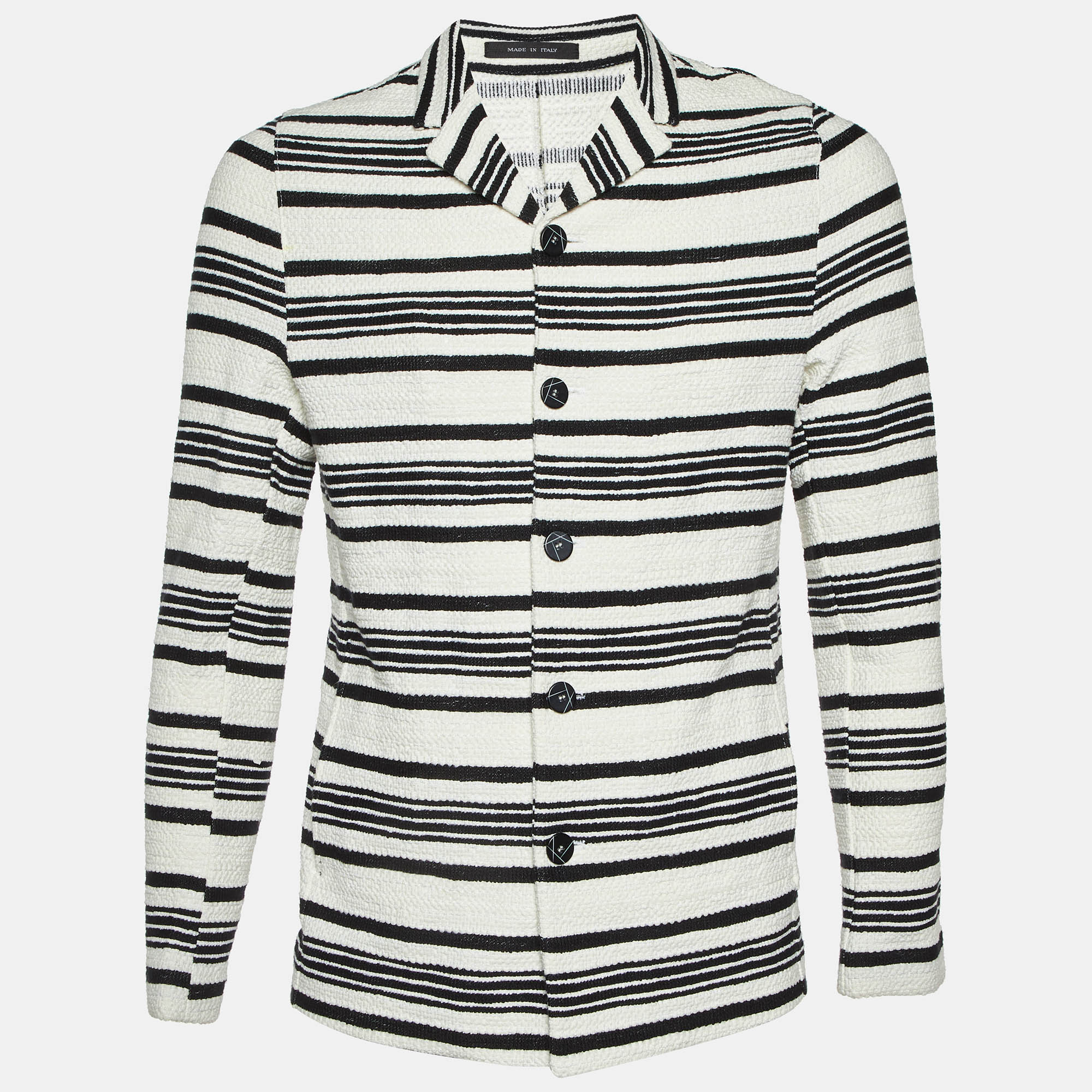 

Emporio Armani Monochrome Striped Cotton Button Front Jacket L, White