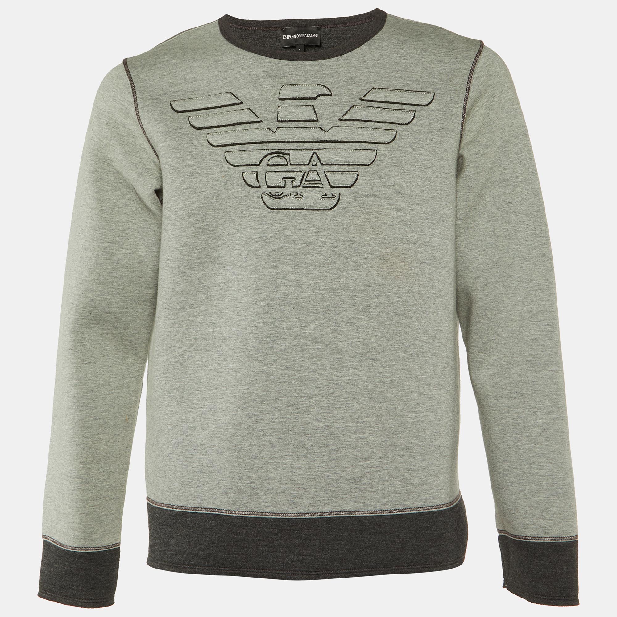 

Emporio Armani Grey Logo Embroidered Double Jersey Sweatshirt L