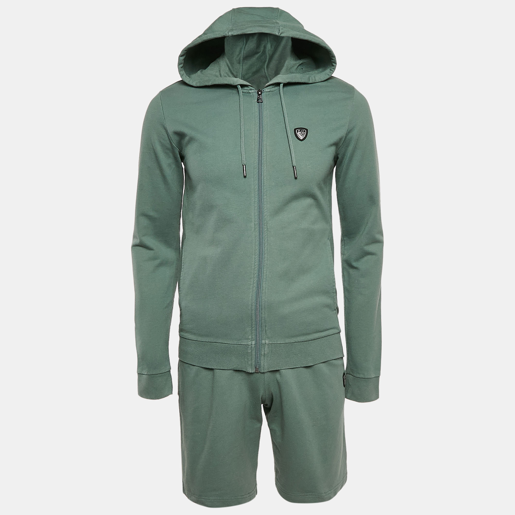 

Emporio Armani Green Cotton Hooded Jacket and Shorts Set M