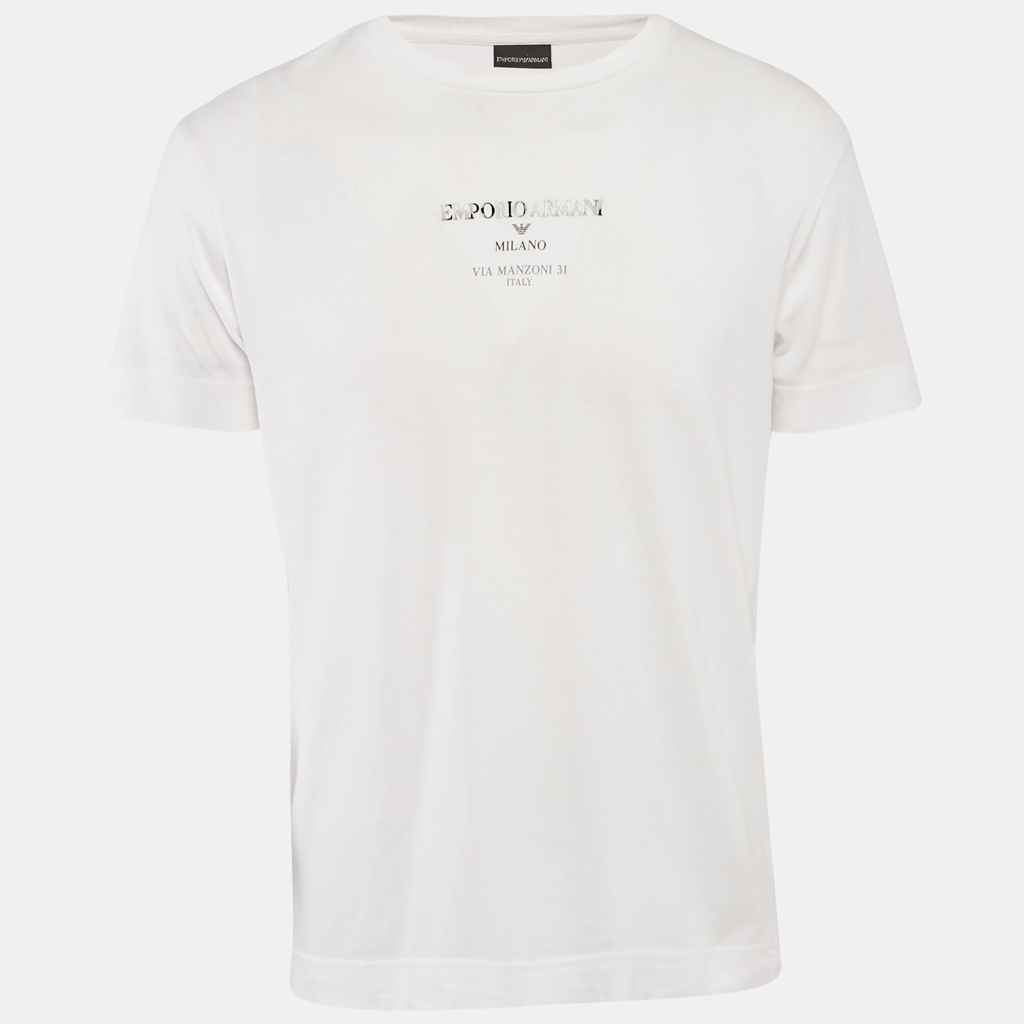 

Emporio Armani White Logo Print Crew Neck T-Shirt L