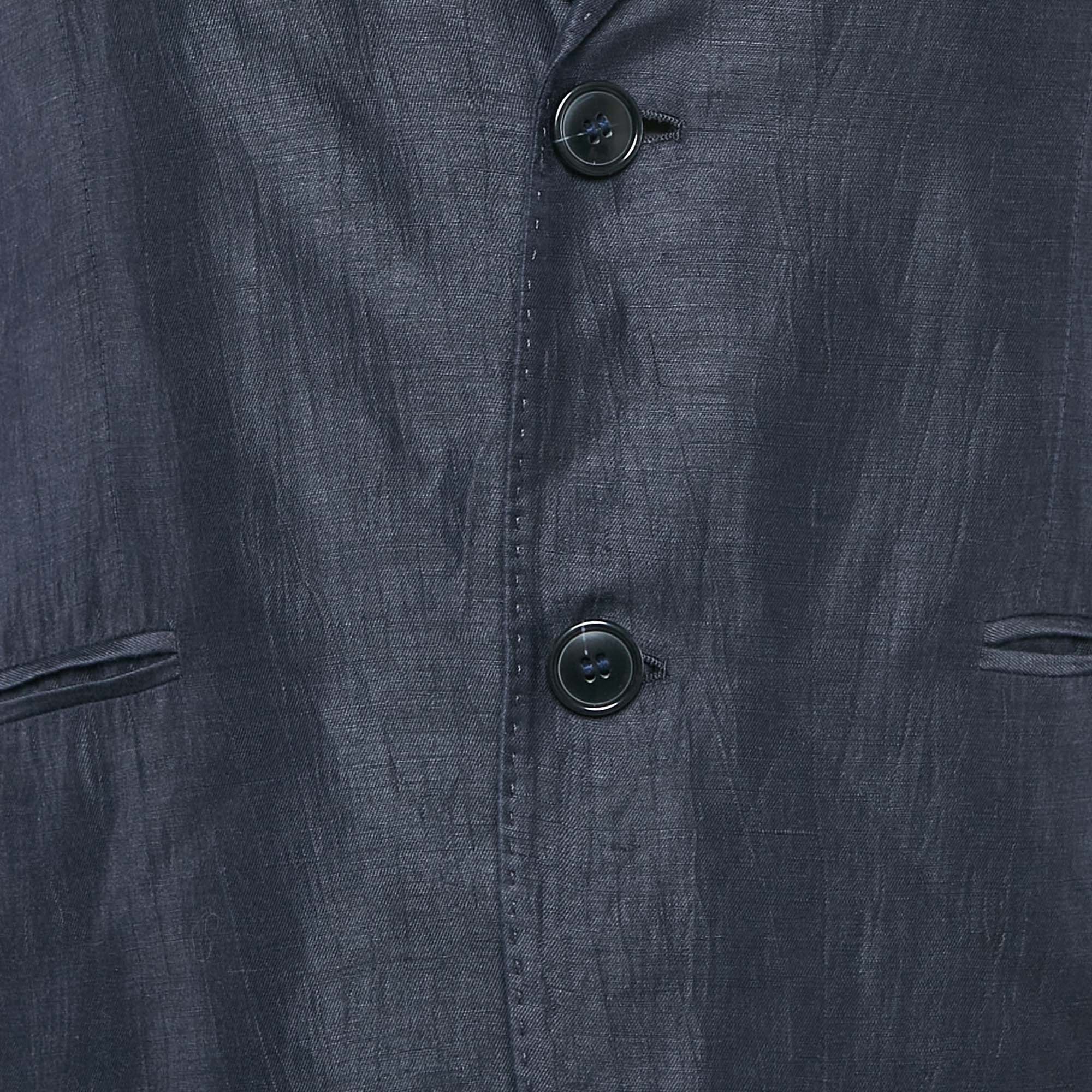 Emporio Armani Blue Line Blue Linen Single Breasted Blazer M 