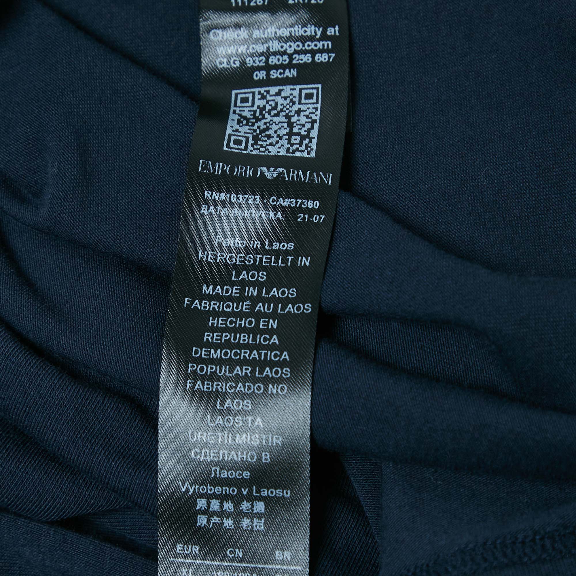 Emporio Armani Navy Blue Logo Printed Cotton Crew Neck T-Shirt XL 