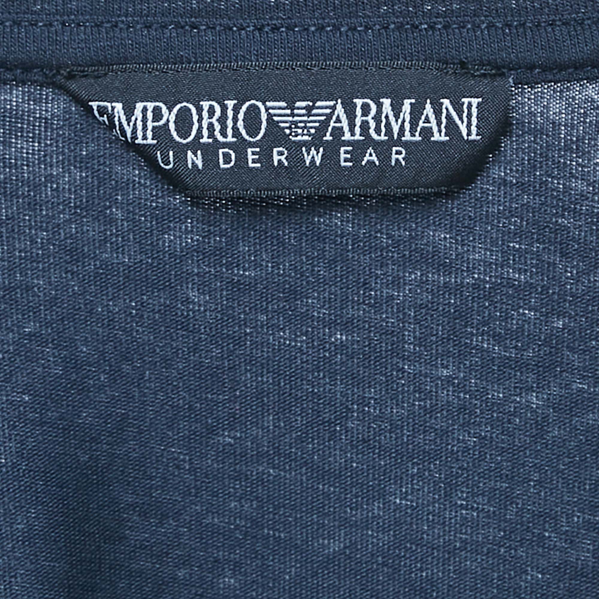 Emporio Armani Navy Blue Logo Printed Cotton Crew Neck T-Shirt XL 