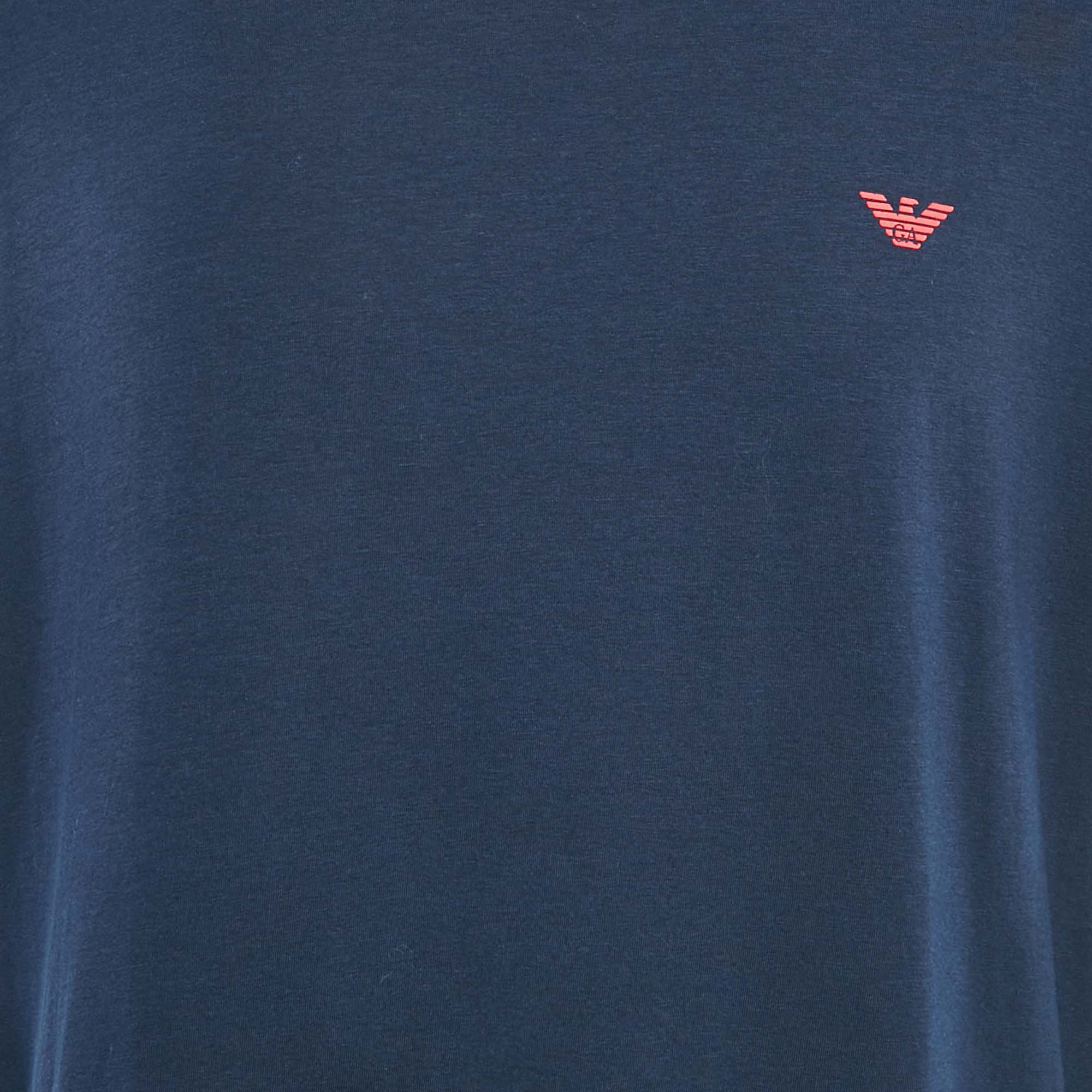 Emporio Armani Navy Blue Logo Printed Cotton Crew Neck T-Shirt XL 
