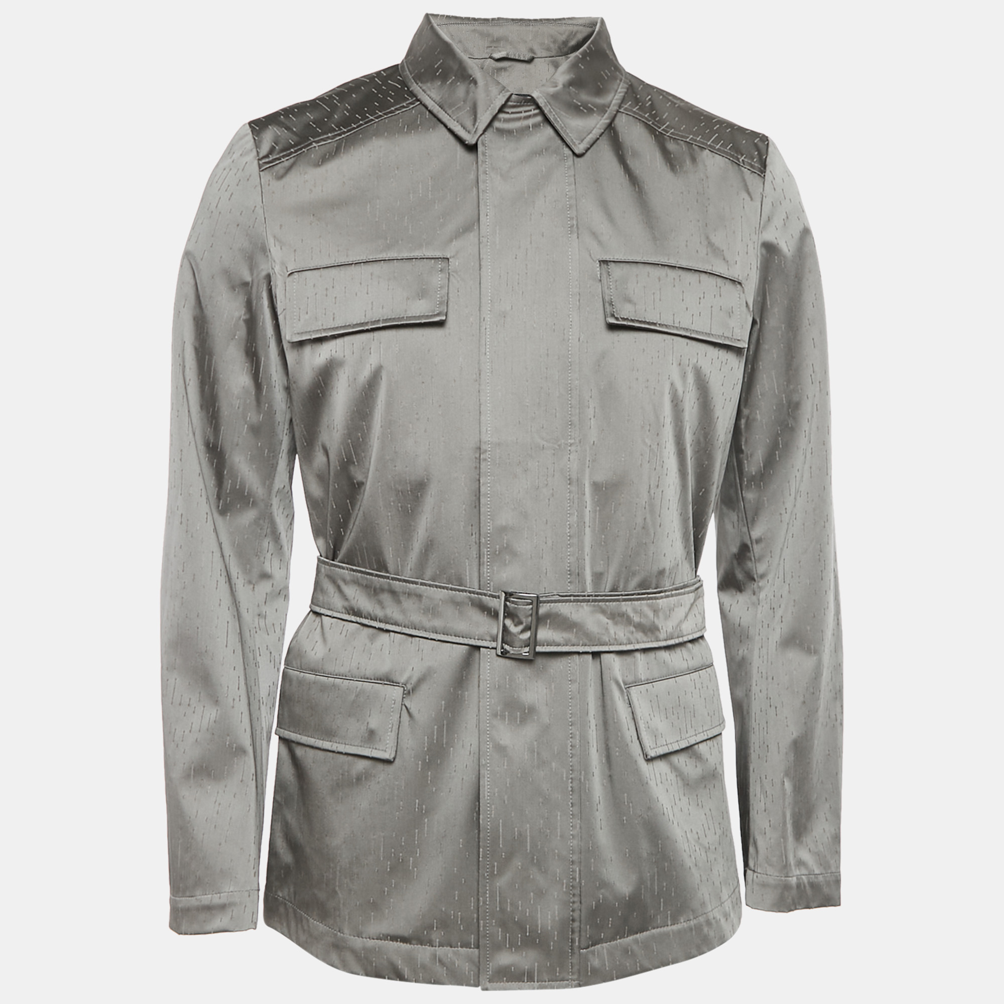 

Emporio Armani Grey Textured Synthetic Zip-Up Jacket M