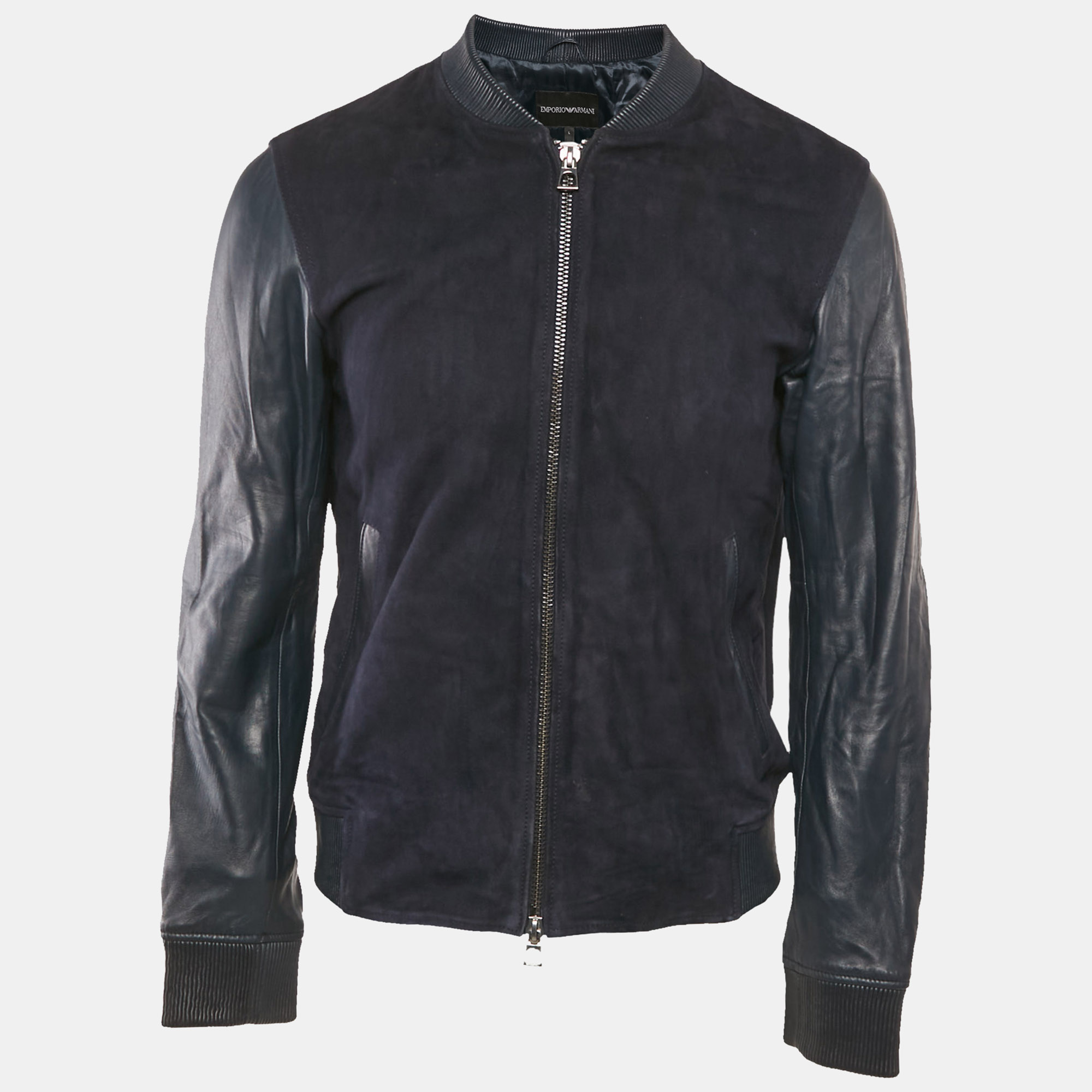 

Emporio Armani Navy Blue Suede & Leather Zip Front Jacket L