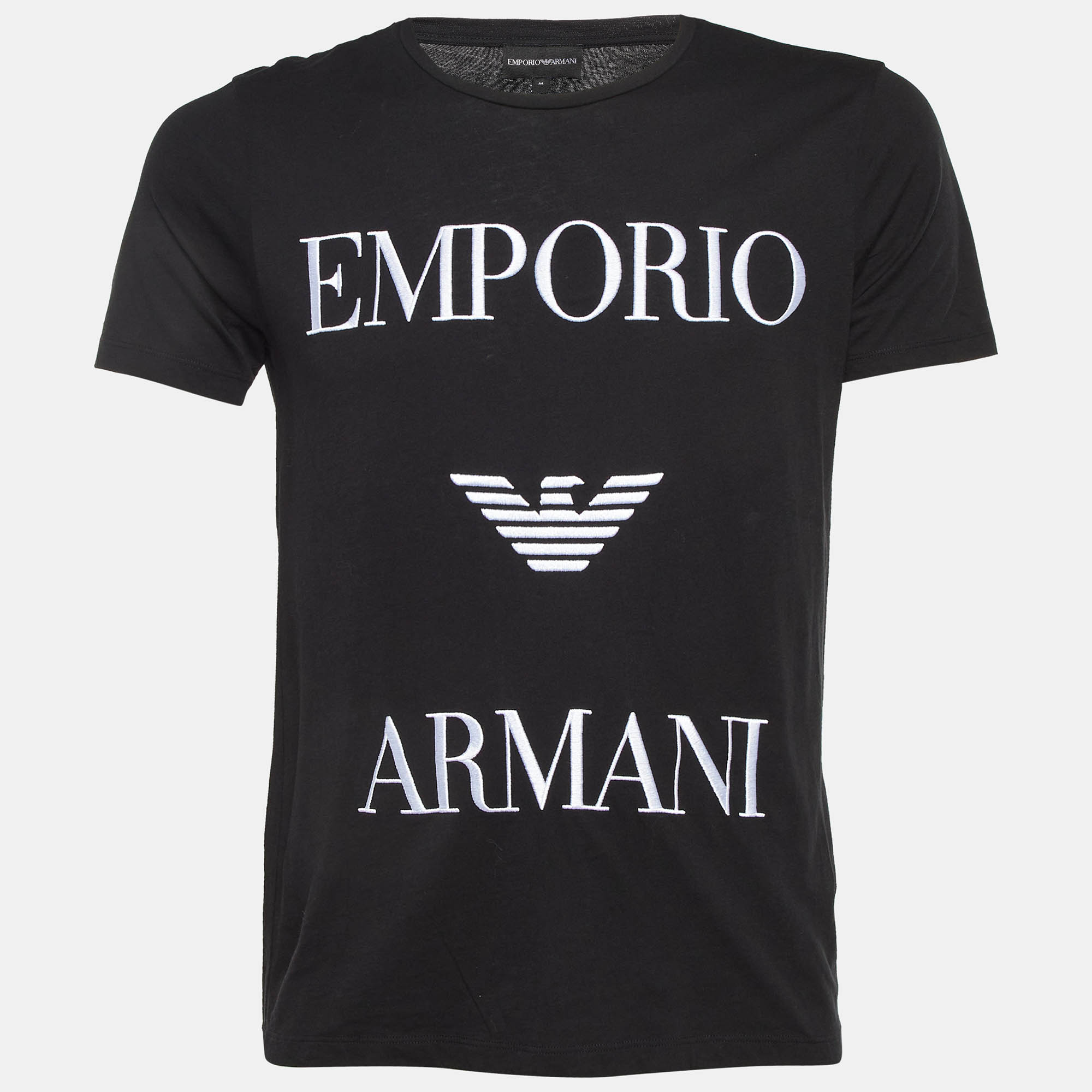 

Emporio Armani Black Logo Embroidered Cotton Crew Neck T-Shirt M
