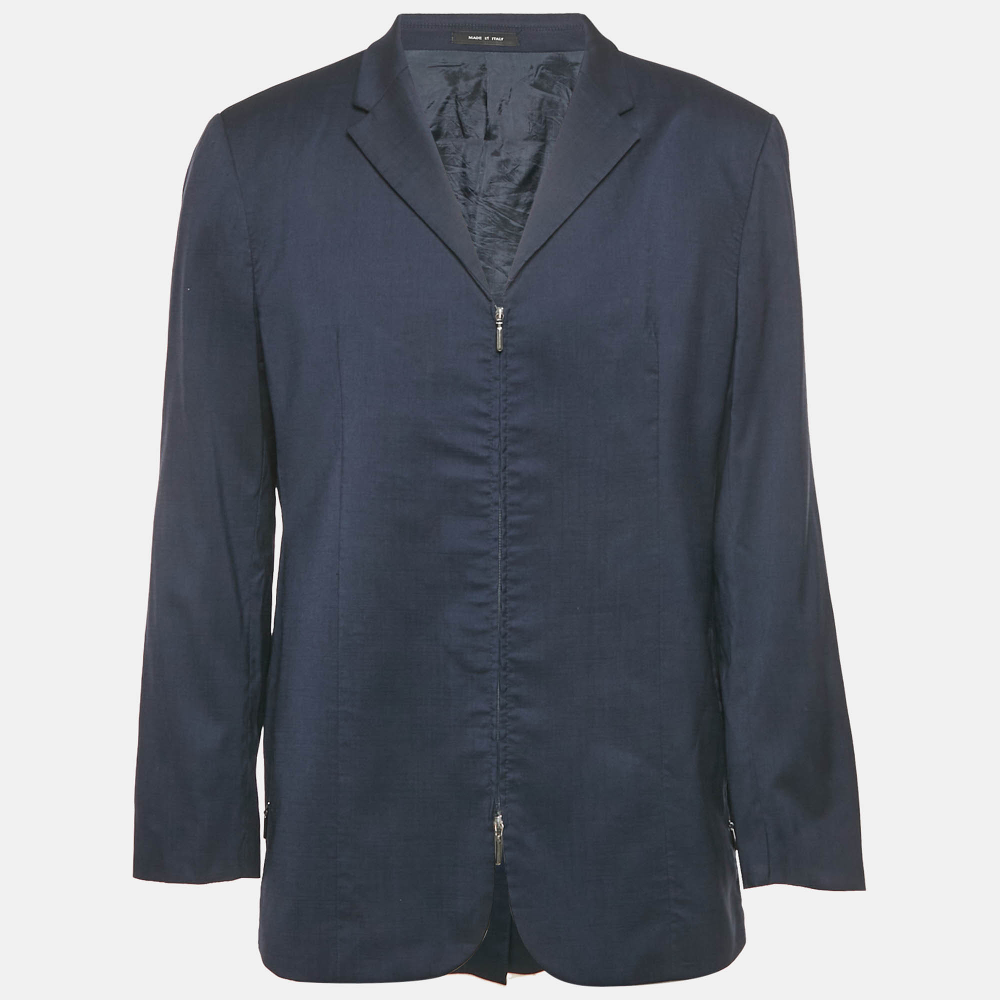 

Emporio Armani Blue Wool Zip-Up Blazer L