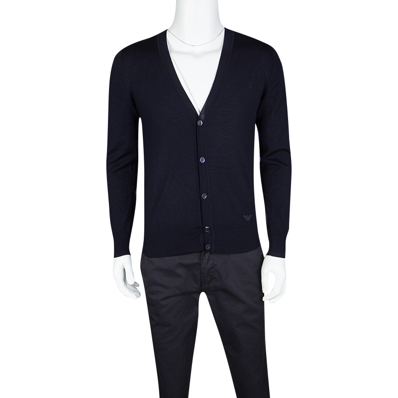 

Emporio Armani Navy Blue Wool Ribbed Trim Cardigan