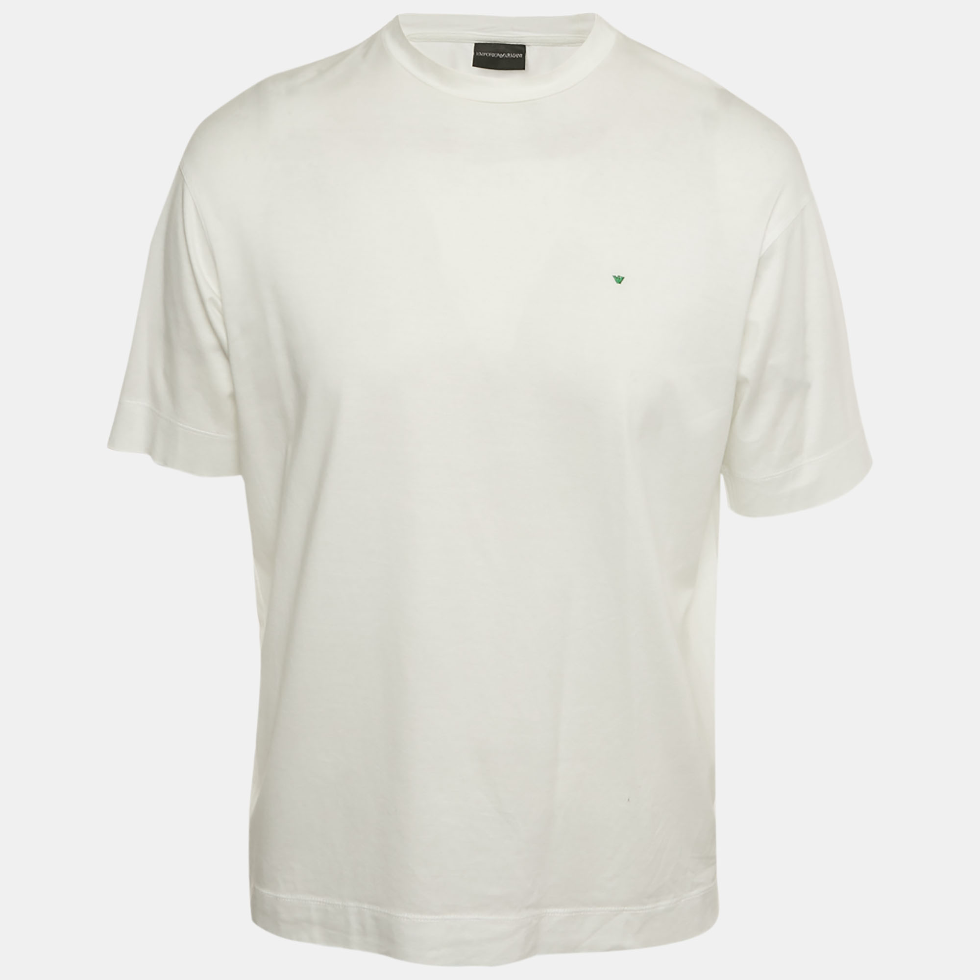 

Emporio Armani White Logo Embroidered Cotton Crewneck T-Shirt S