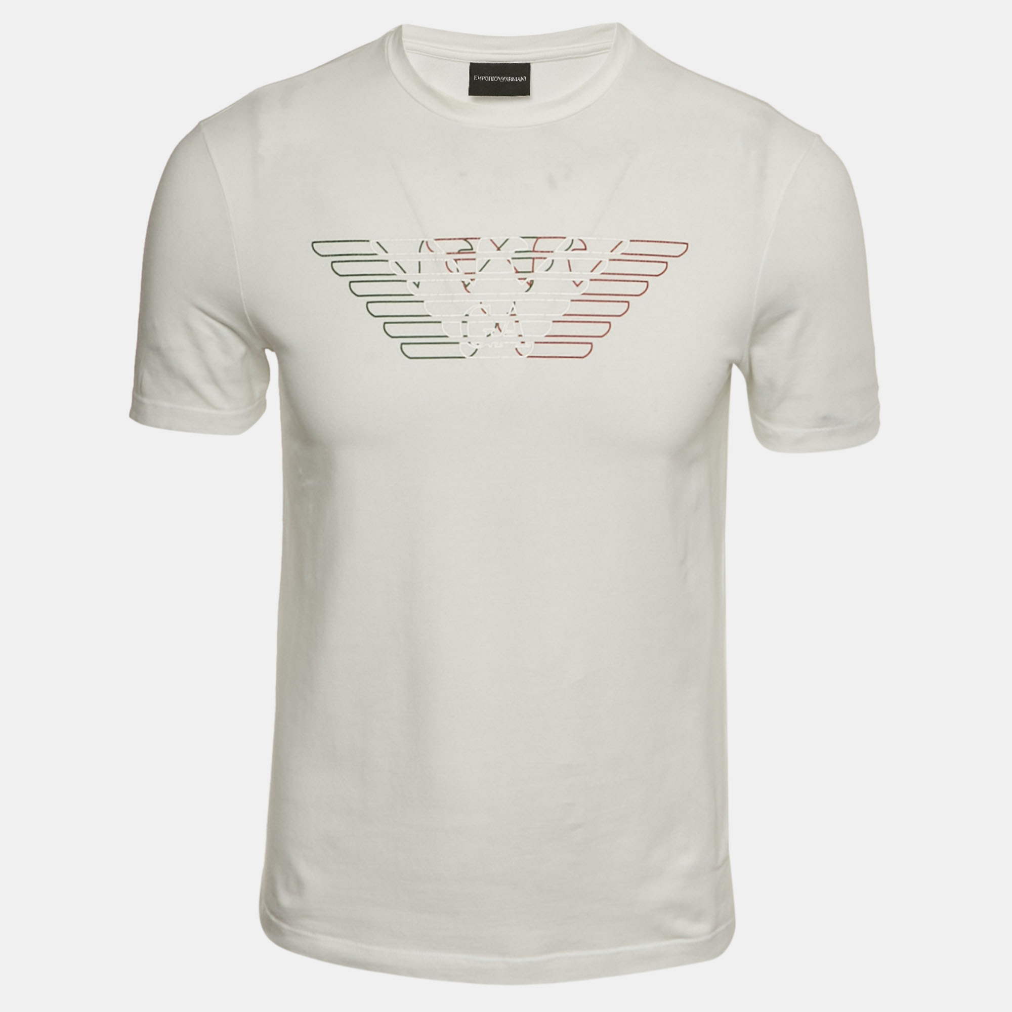 

Emporio Armani White Logo Print Cotton Crewneck T-Shirt S