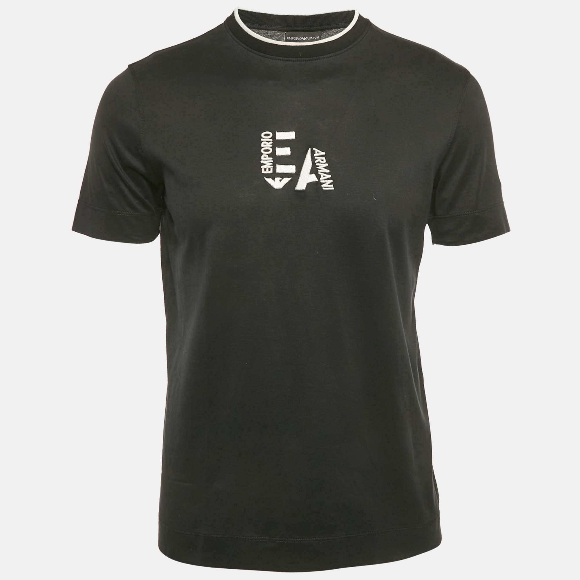 

Emporio Armani Black Embroidered Logo Cotton Crewneck T-shirt S