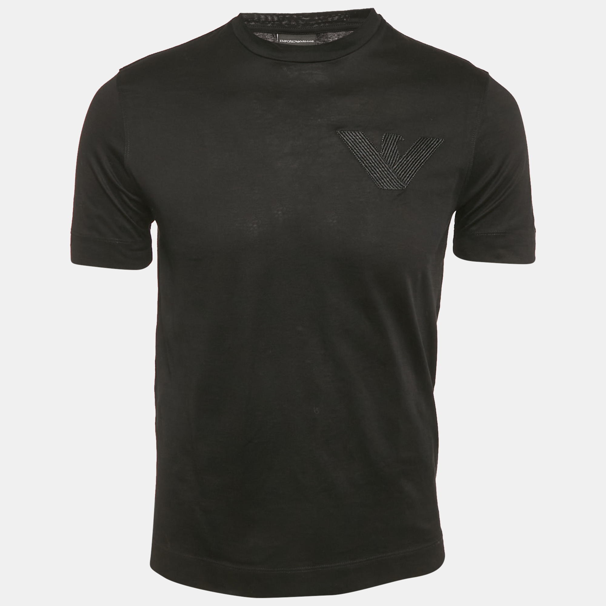 Pre-owned Emporio Armani Black Logo Embroidered Jersey T-shirt S