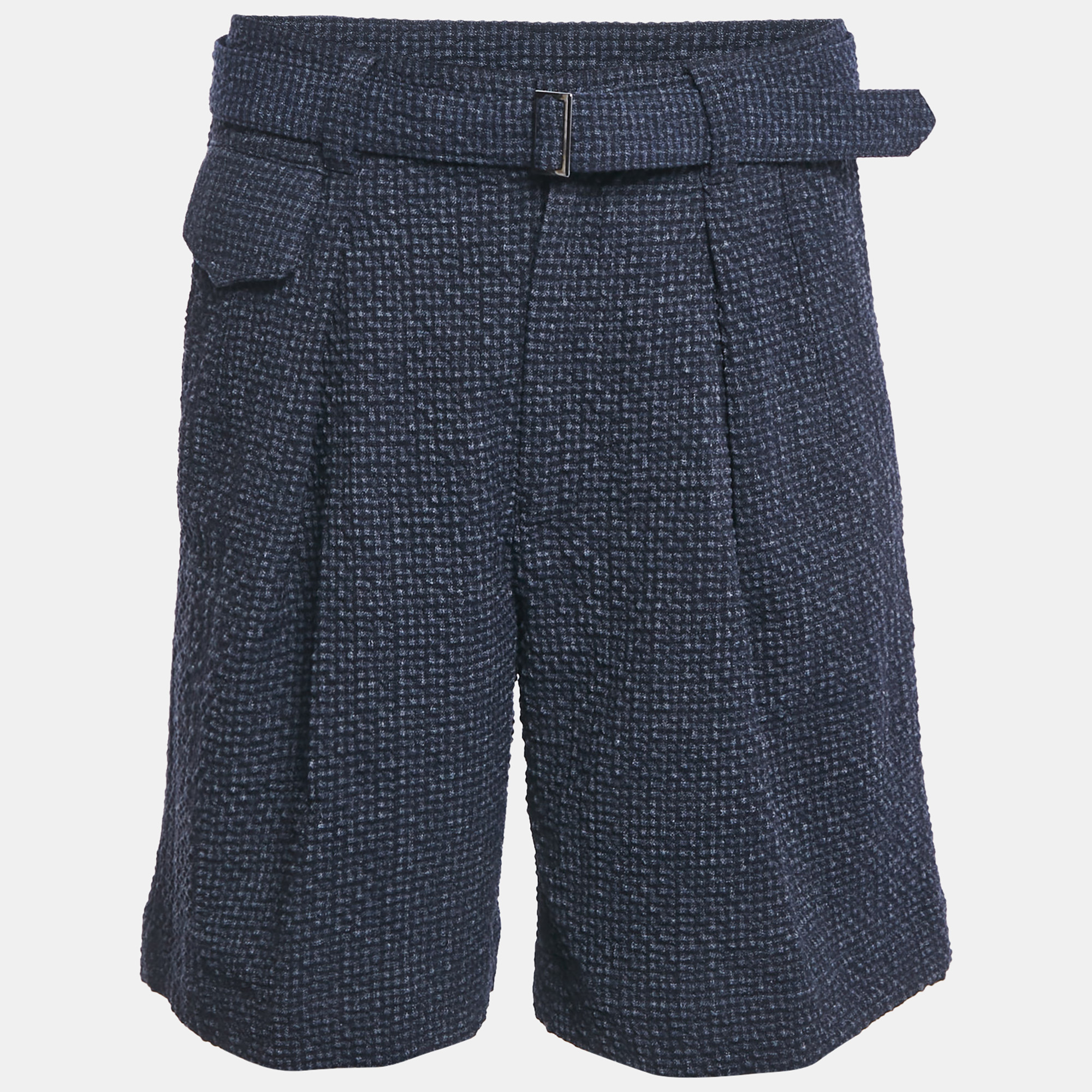 Pre-owned Emporio Armani Blue Textured Checks Wool Shorts S