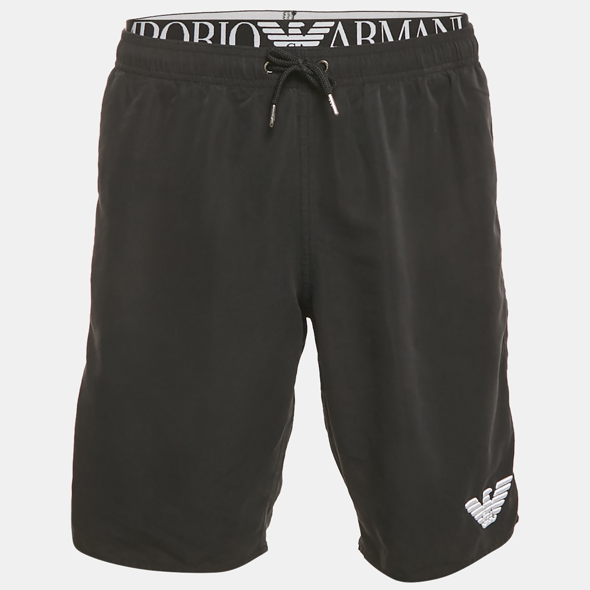 Pre-owned Emporio Armani Black Logo Waist Trim Synthetic Shorts L