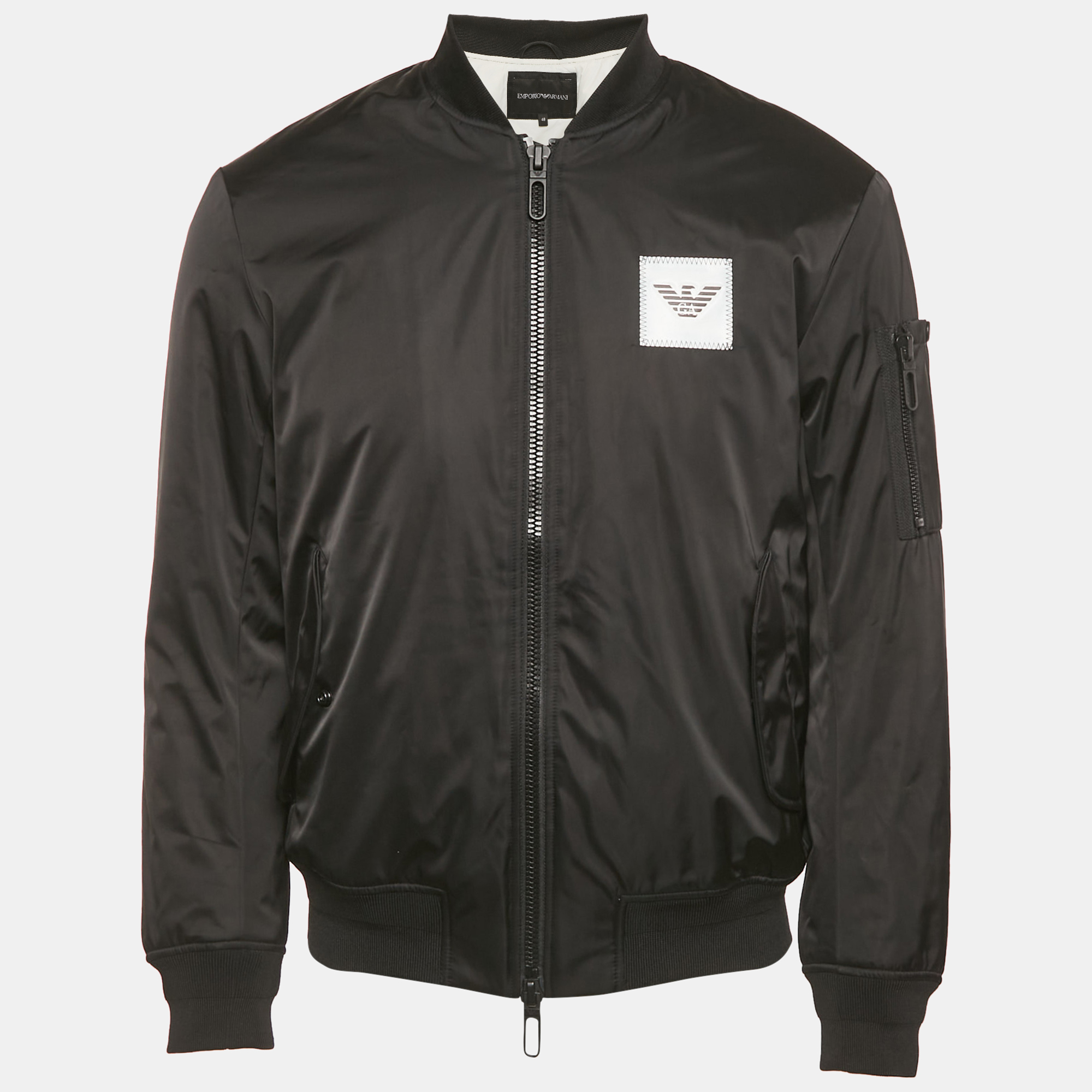 Pre-owned Emporio Armani Black Logo Applique Nylon Bomber Jacket M