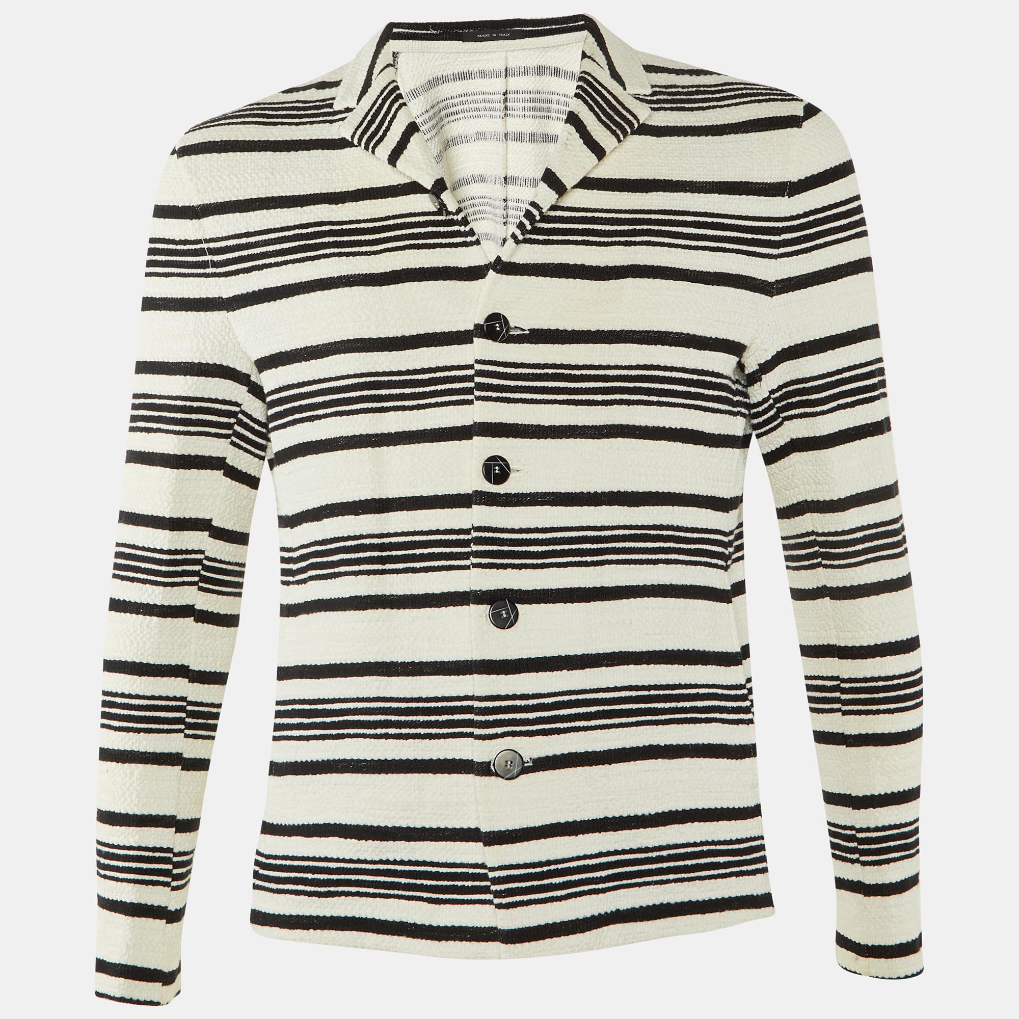 

Emporio Armani Monochrome Striped Cotton Button Front Jacket L, White