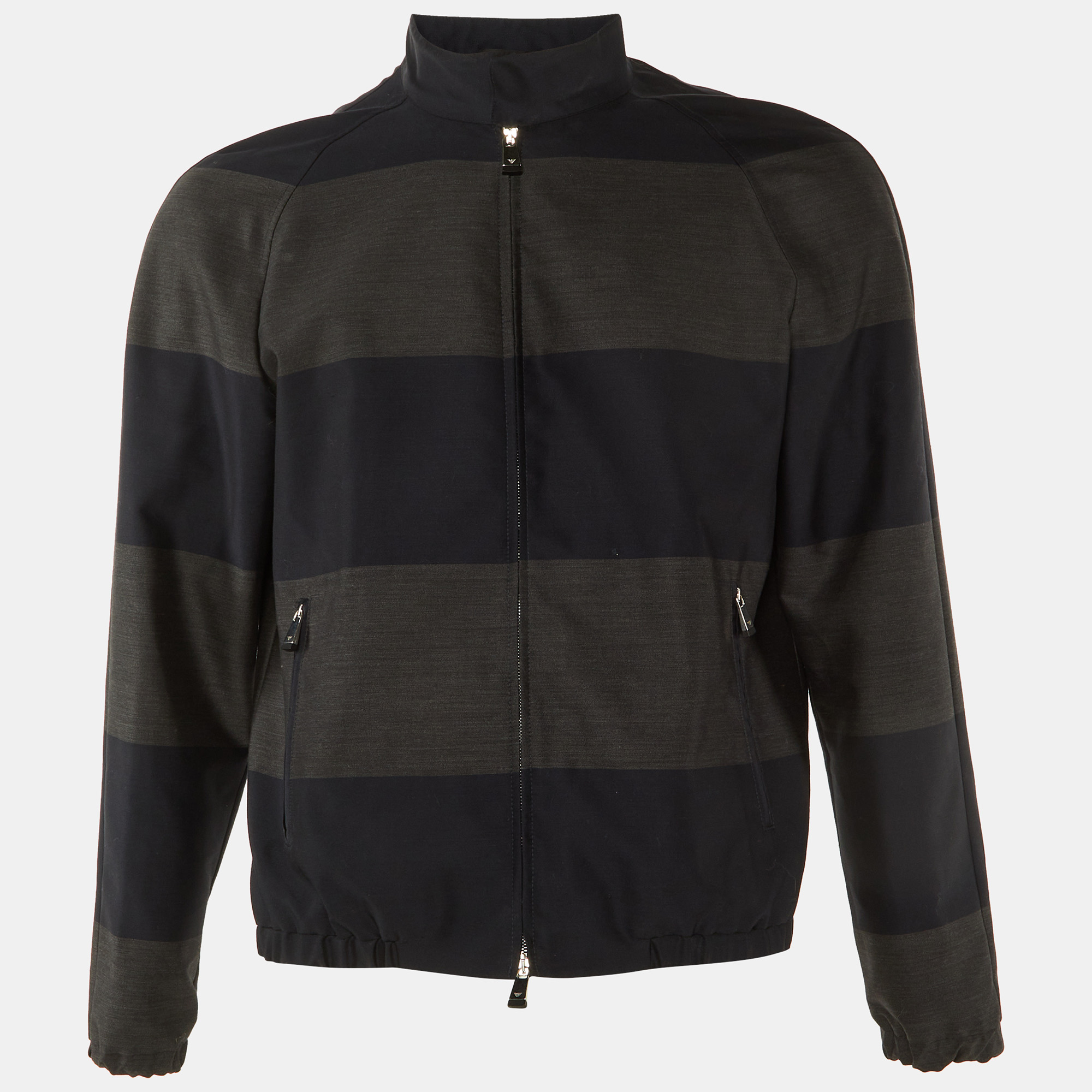 

Emporio Armani Black Striped Wool & Cotton Zip Up Jacket L