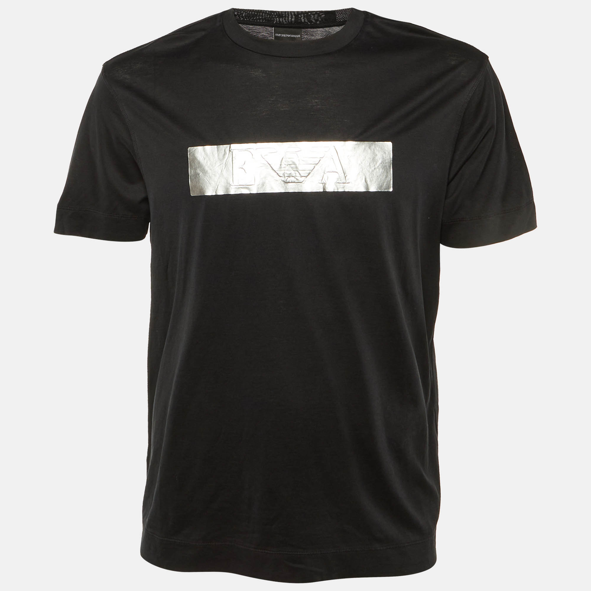 

Emporio Armani Black Foil Logo Detail Knit T-Shirt L
