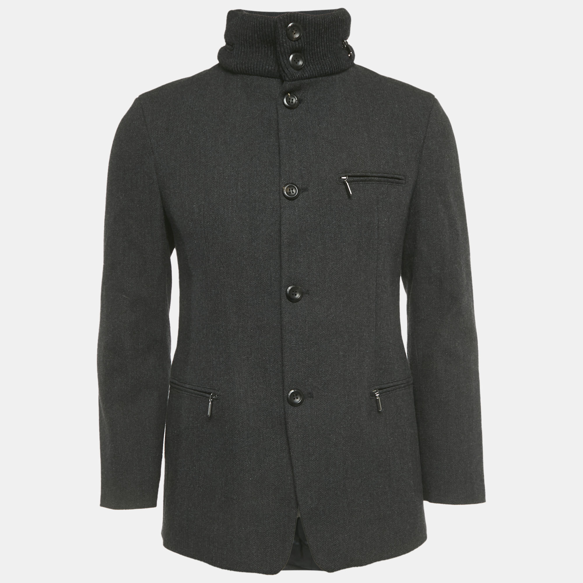 

Emporio Armani Grey Wool & Cotton Concealed Hood Coat M