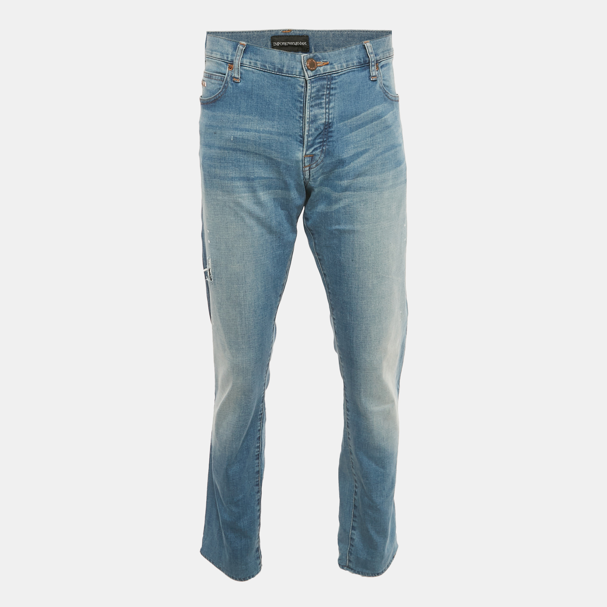 

Emporio Armani Blue Paint Splattered Distressed Denim Regular Fit Jeans XXL Waist 40"