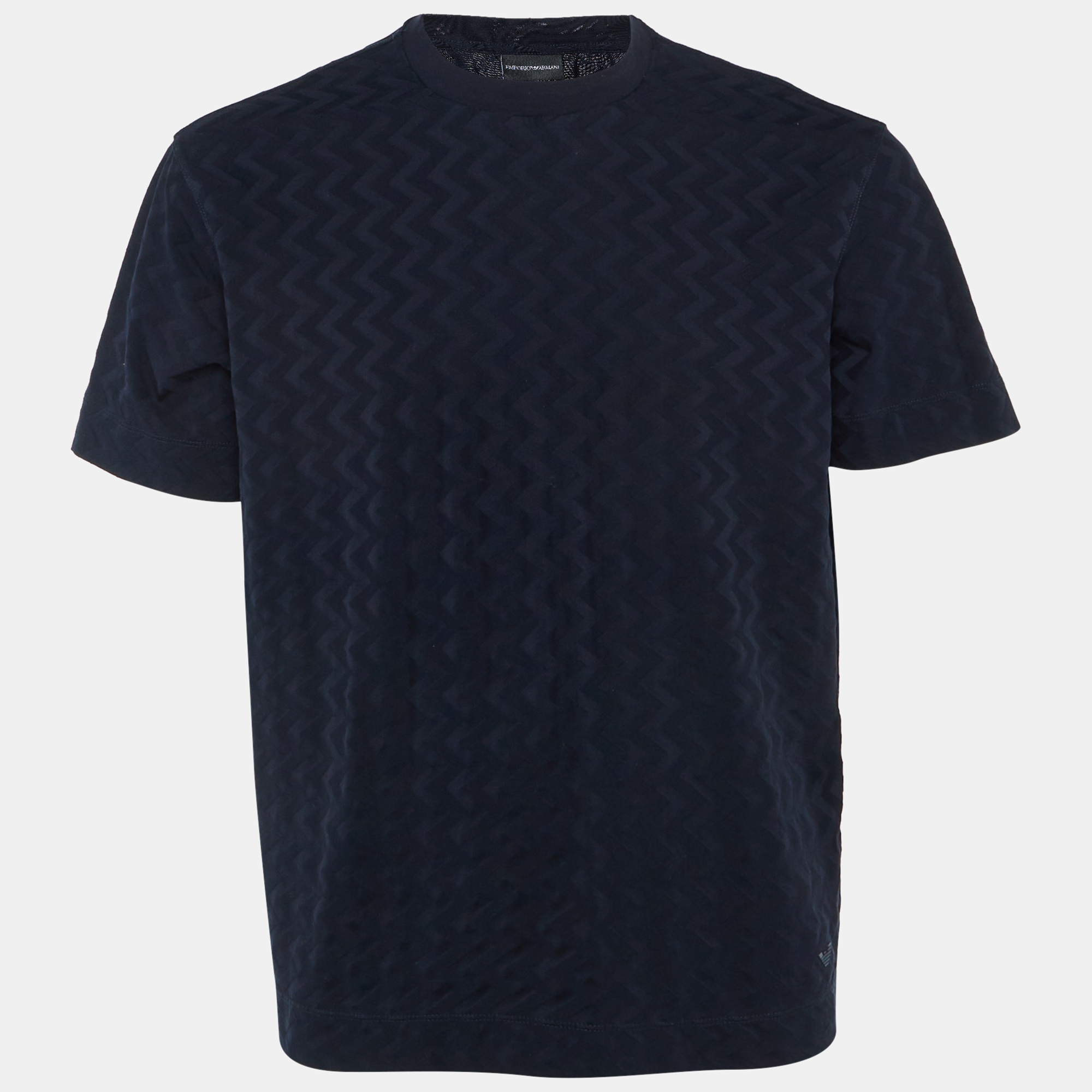 Click to view more detailed imagery on our partner's website Pre-owned Emporio Armani Midnight Blue Zig Zag Pattern Cotton Crew Neck T-shirt Xl