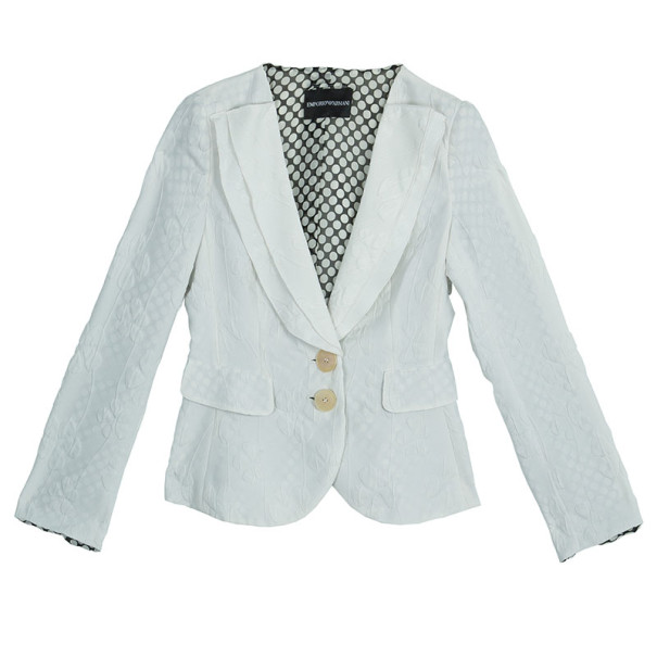 Emporio Armani White Floral Textured Jacket S