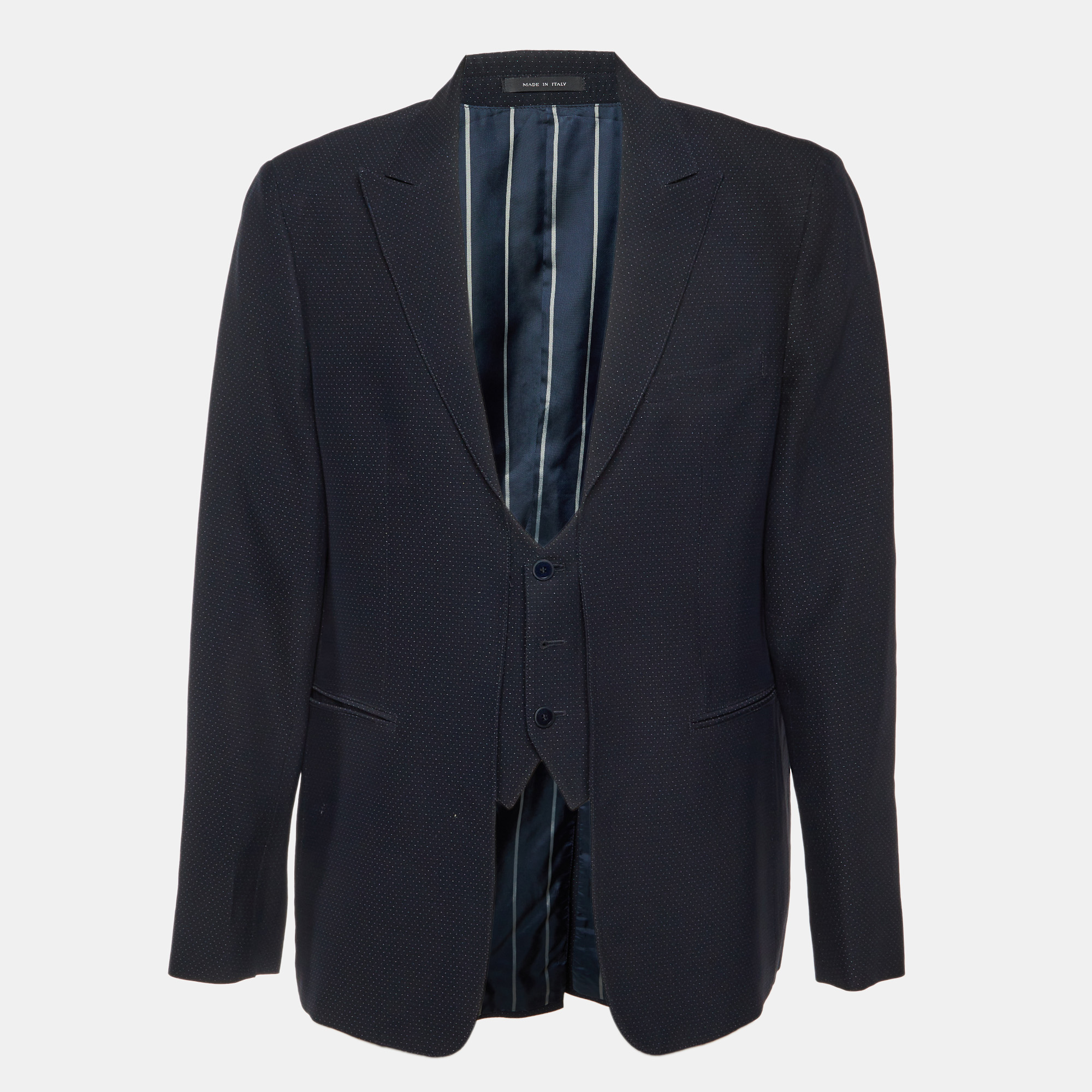 

Emporio Armani Navy Blue Dotted Wool Vest Detail Blazer XXL