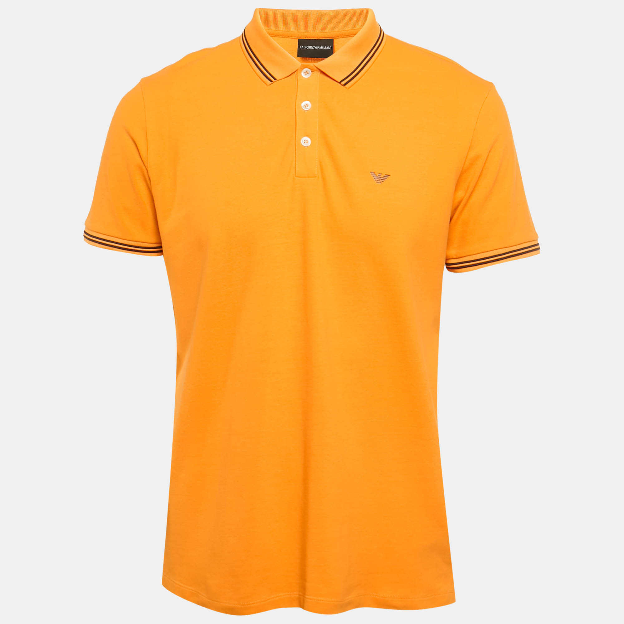 Click to view more detailed imagery on our partner's website Pre-owned Emporio Armani Orange Logo Print Pique Polo T-shirt L
