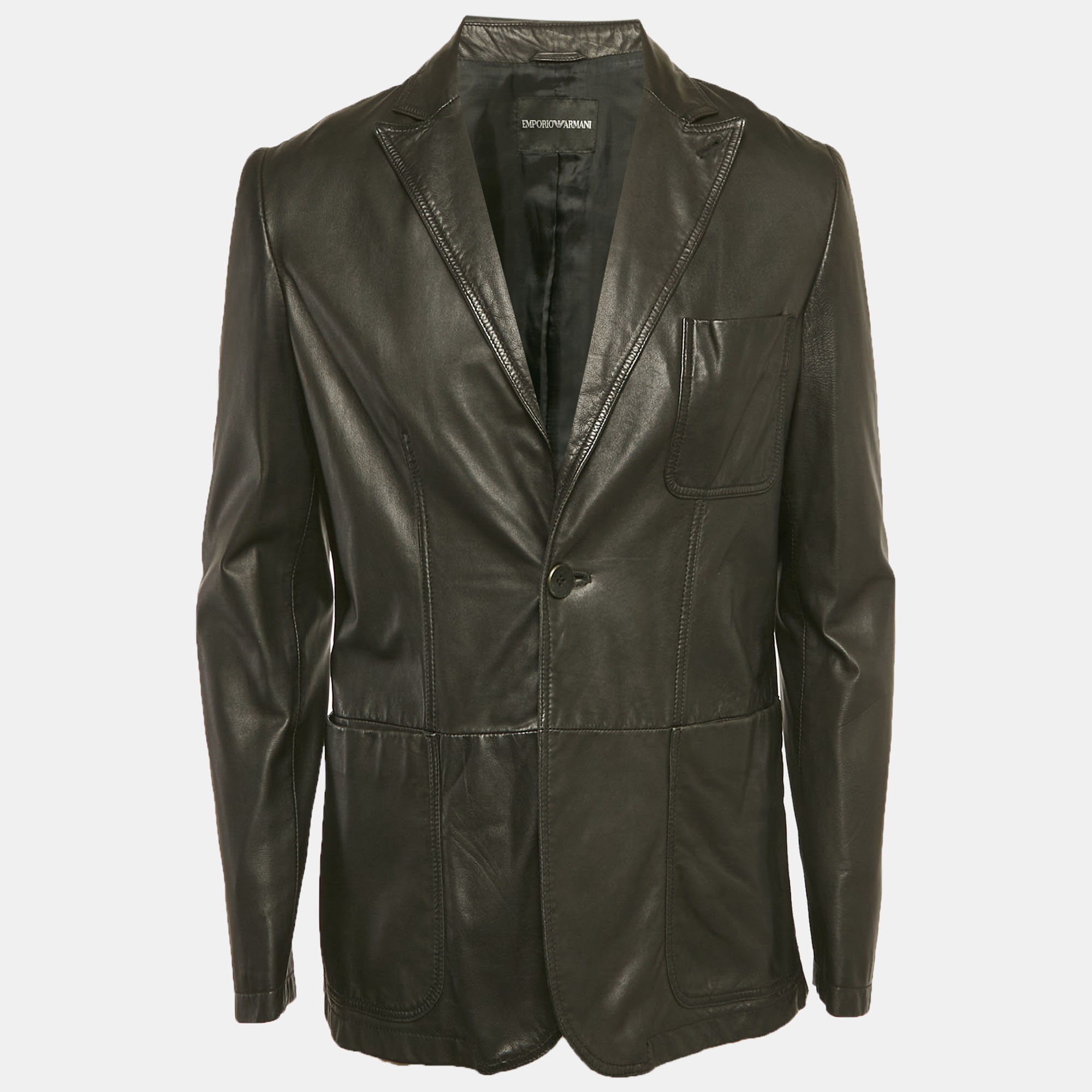 

Emporio Armani Black Leather Button Front Blazer L