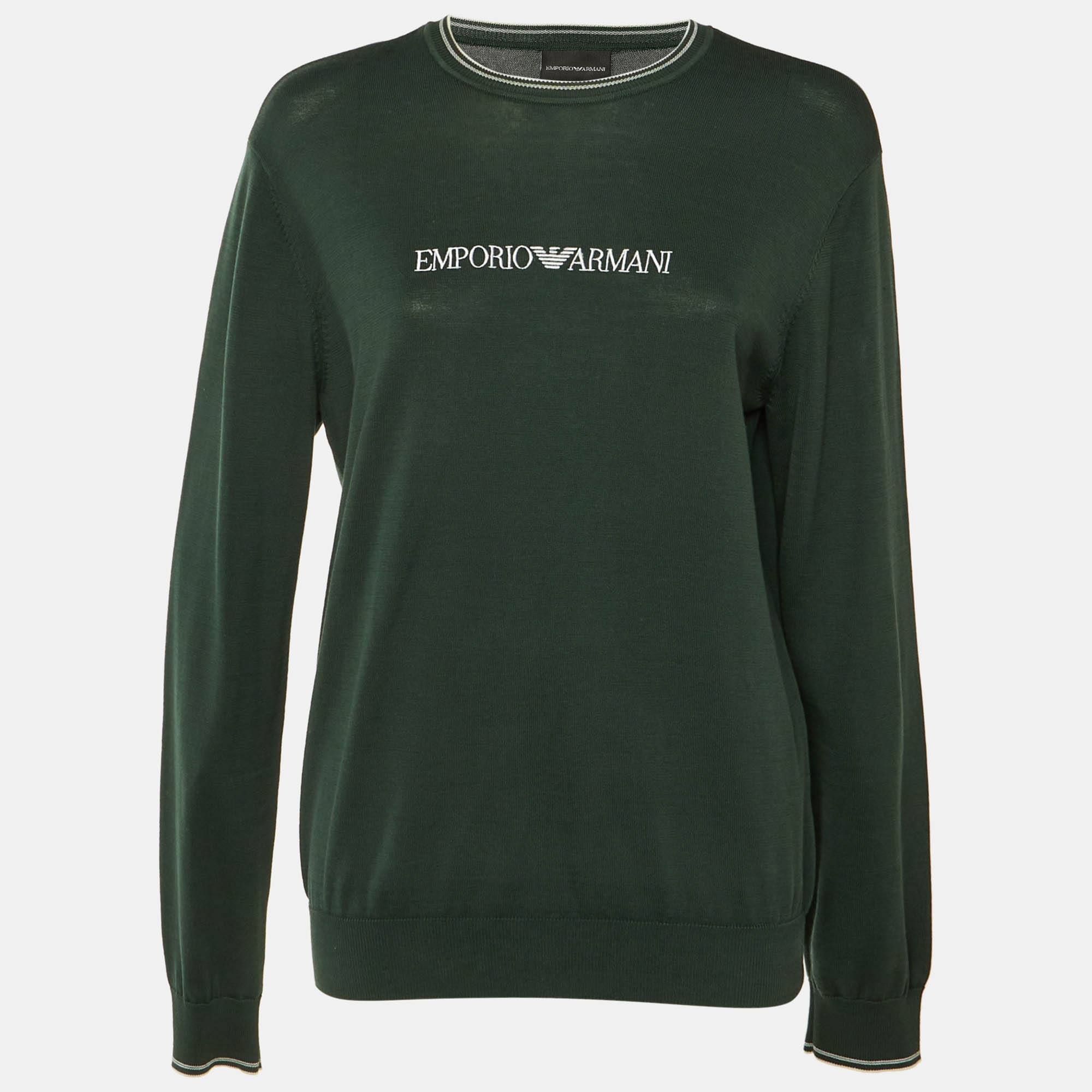 

Emporio Armani Green Cotton Knit Logo Embroidered Sweatshirt S