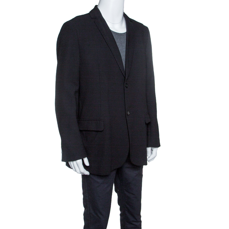 

Emporio Armani Black Textured Wool Jacquard Two Button Blazer