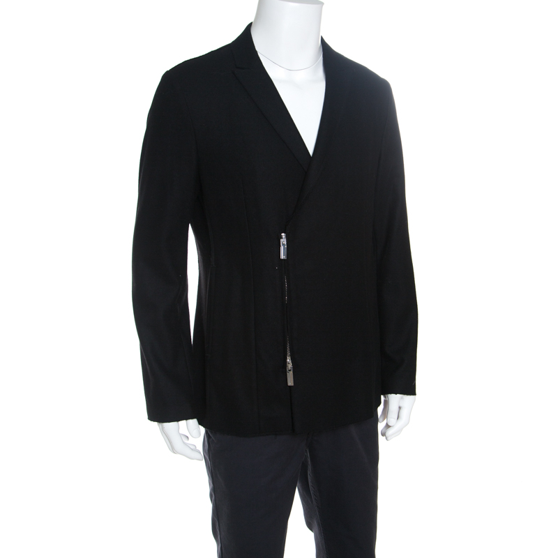 

Emporio Armani Black Frayed Trim Wool Jacket