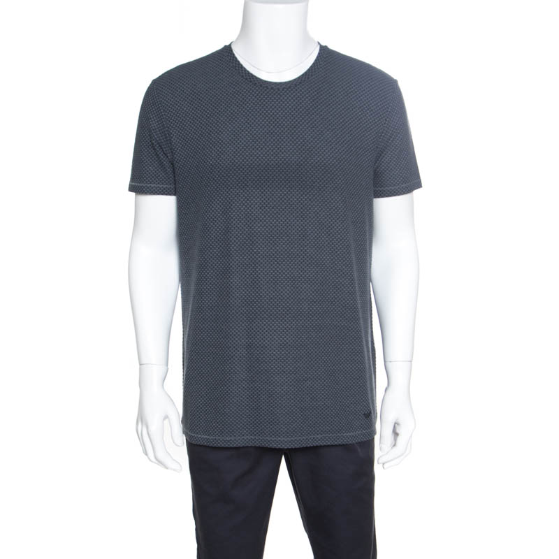 Pre Owned Emporio Armani Grey Textured Knit Short Sleeve T-Shirt XXL