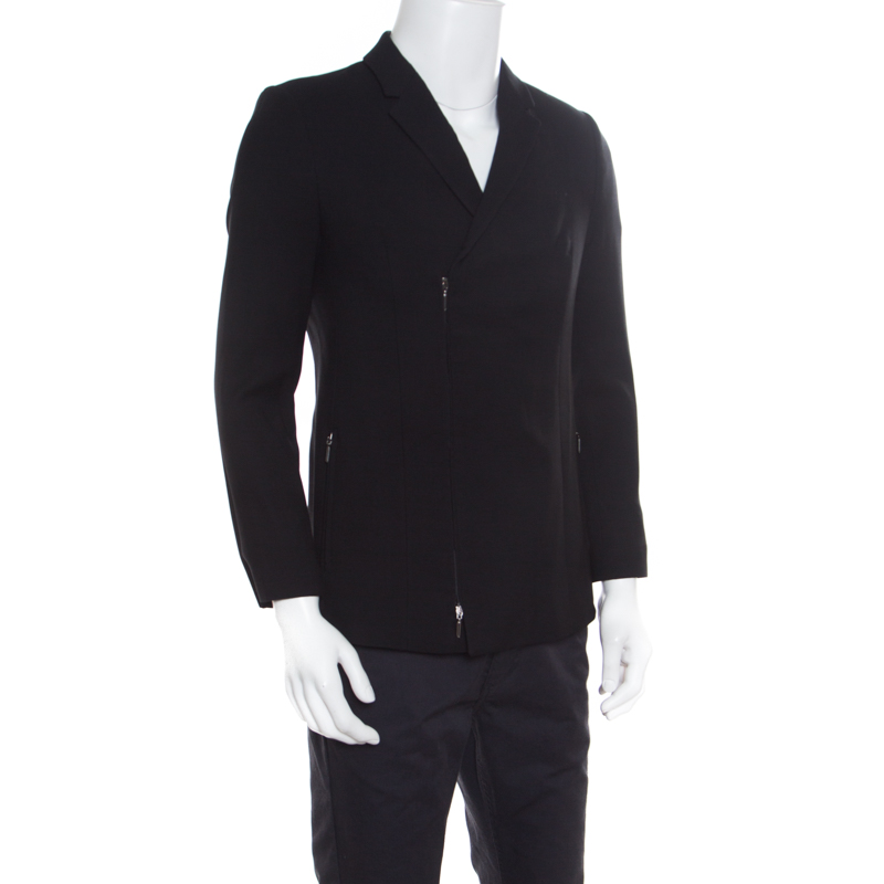 

Emporio Armani Black Textured Knit Zip Front Double Breasted Blazer