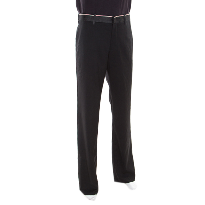 

Emporio Armani Black Wool Denim Waistband Detail Straight Fit Trousers