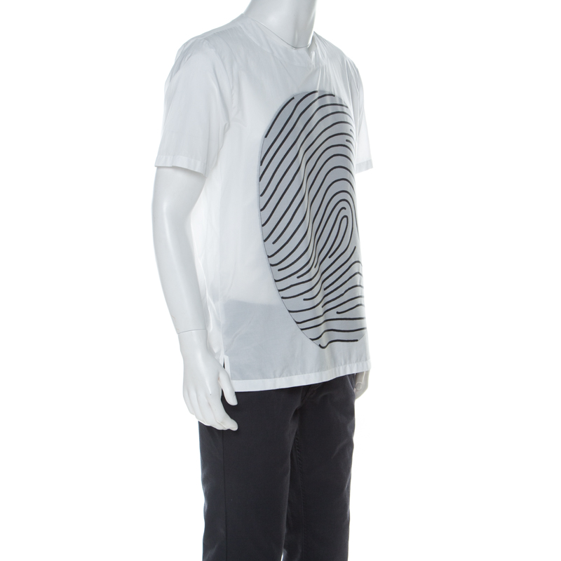 

Emporio Armani White Cotton Blend Fingerprint Printed V Slit Neck T-shirt