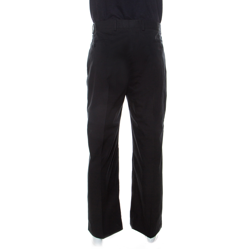Pre-owned Emporio Armani Black Cotton Regular Fit Trousers Xl