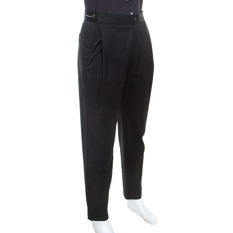 

Emporio Armani Black Wool Adjustable Waist Zip Detail Trousers